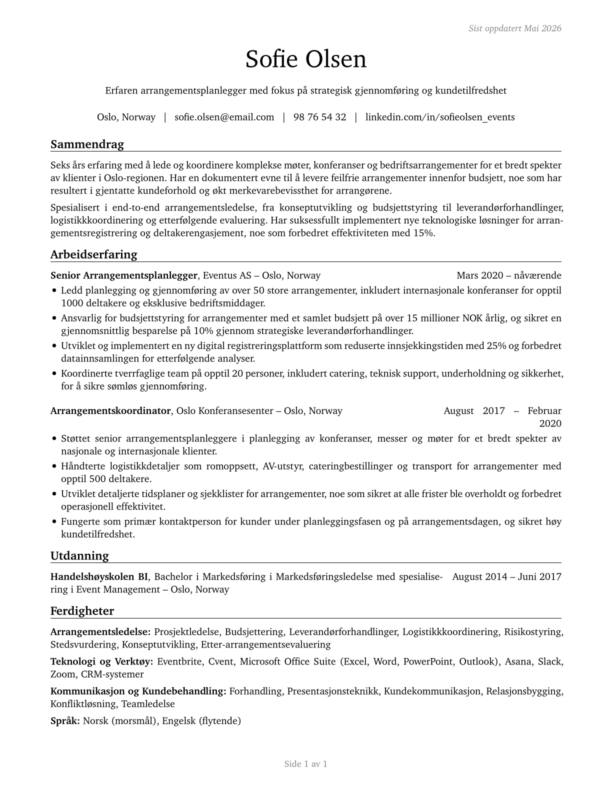 Meeting, Convention, and Event Planners CV in Norwegian_bokmal — page 1