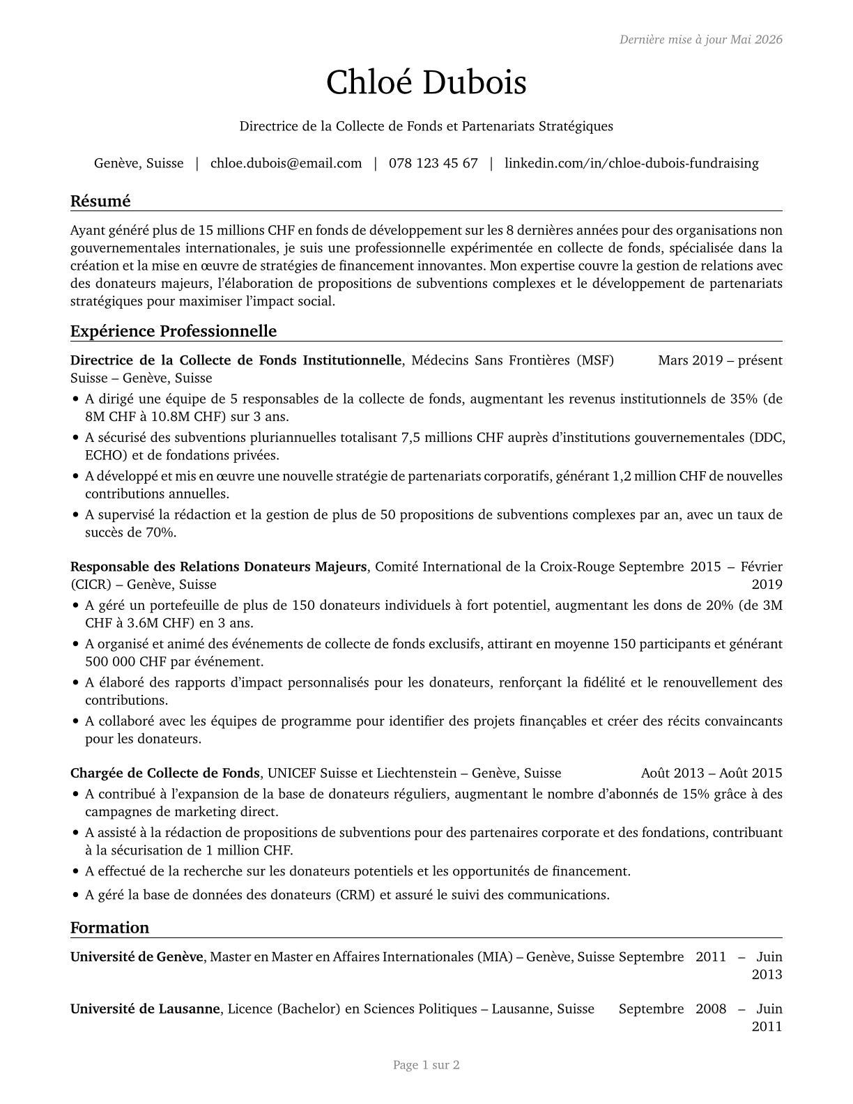 Fundraising Managers CV in French — page 1