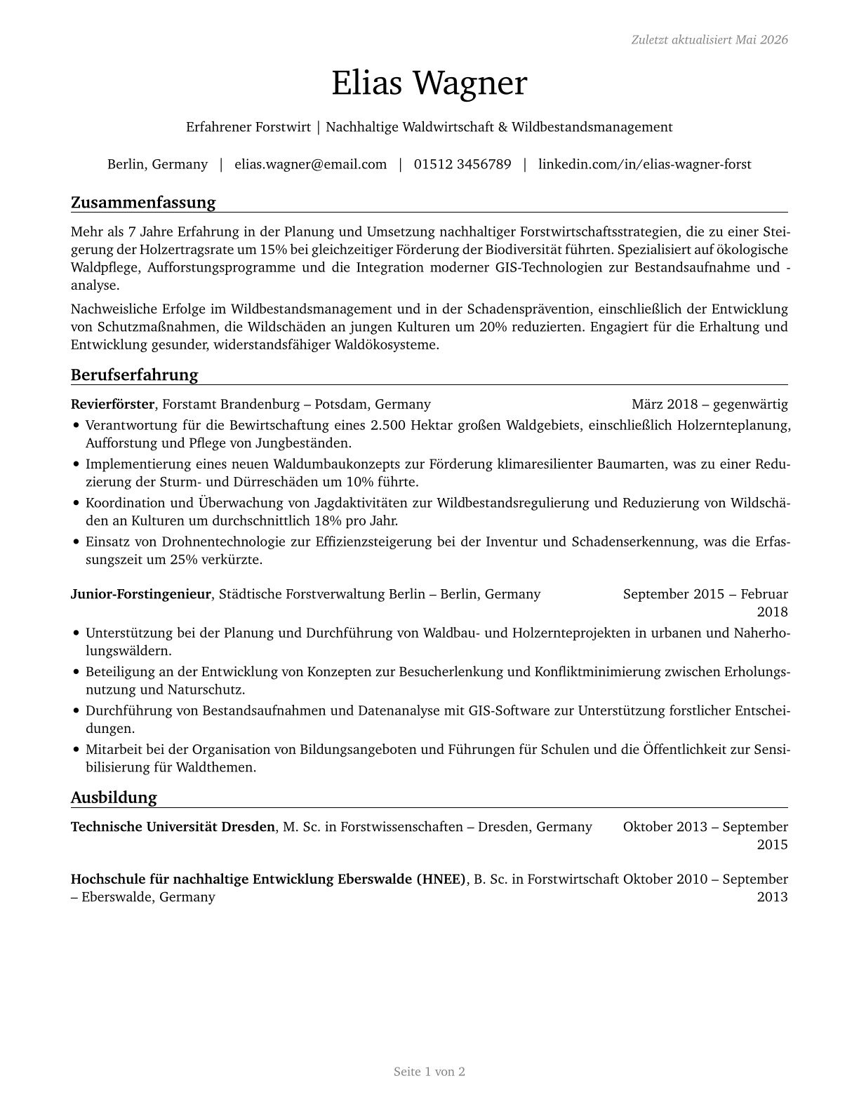 Foresters CV in German — page 1