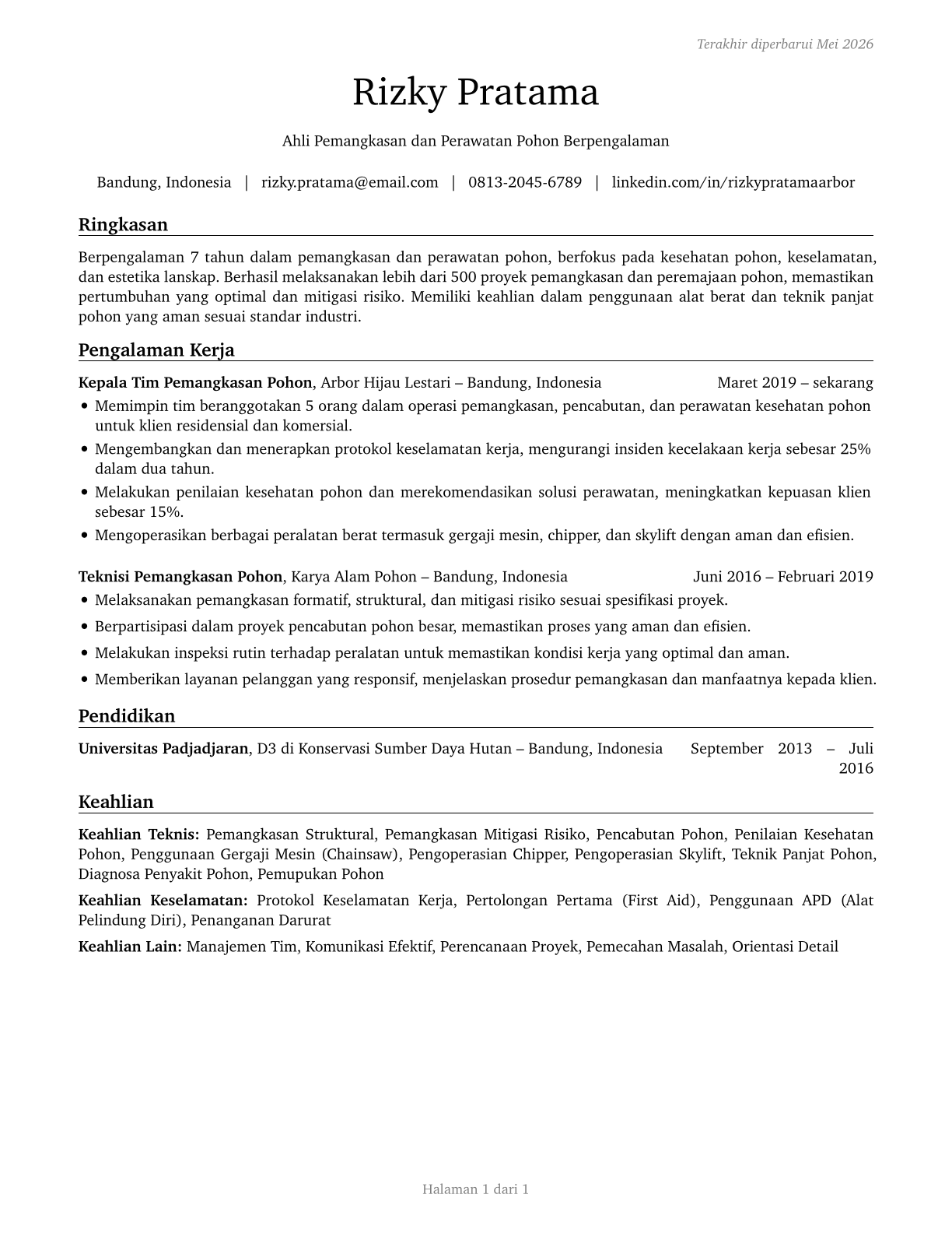 Tree Trimmers and Pruners CV in Indonesian — page 1