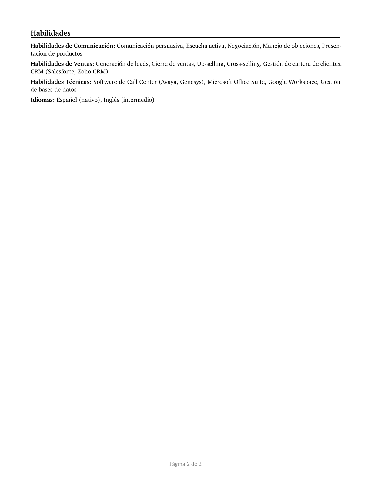 Telemarketers CV in Spanish — page 2