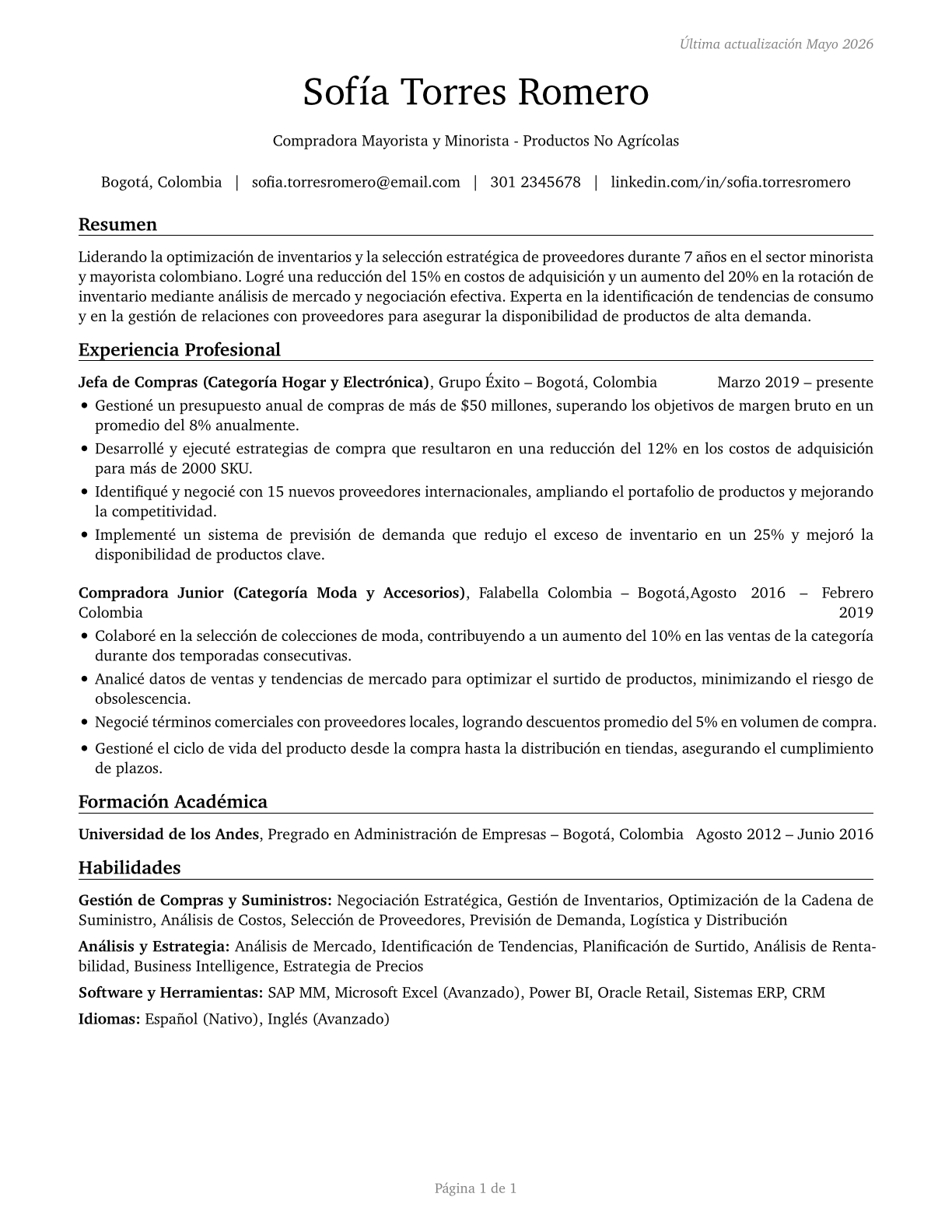 Wholesale and Retail Buyers, Except Farm Products CV in Spanish — page 1
