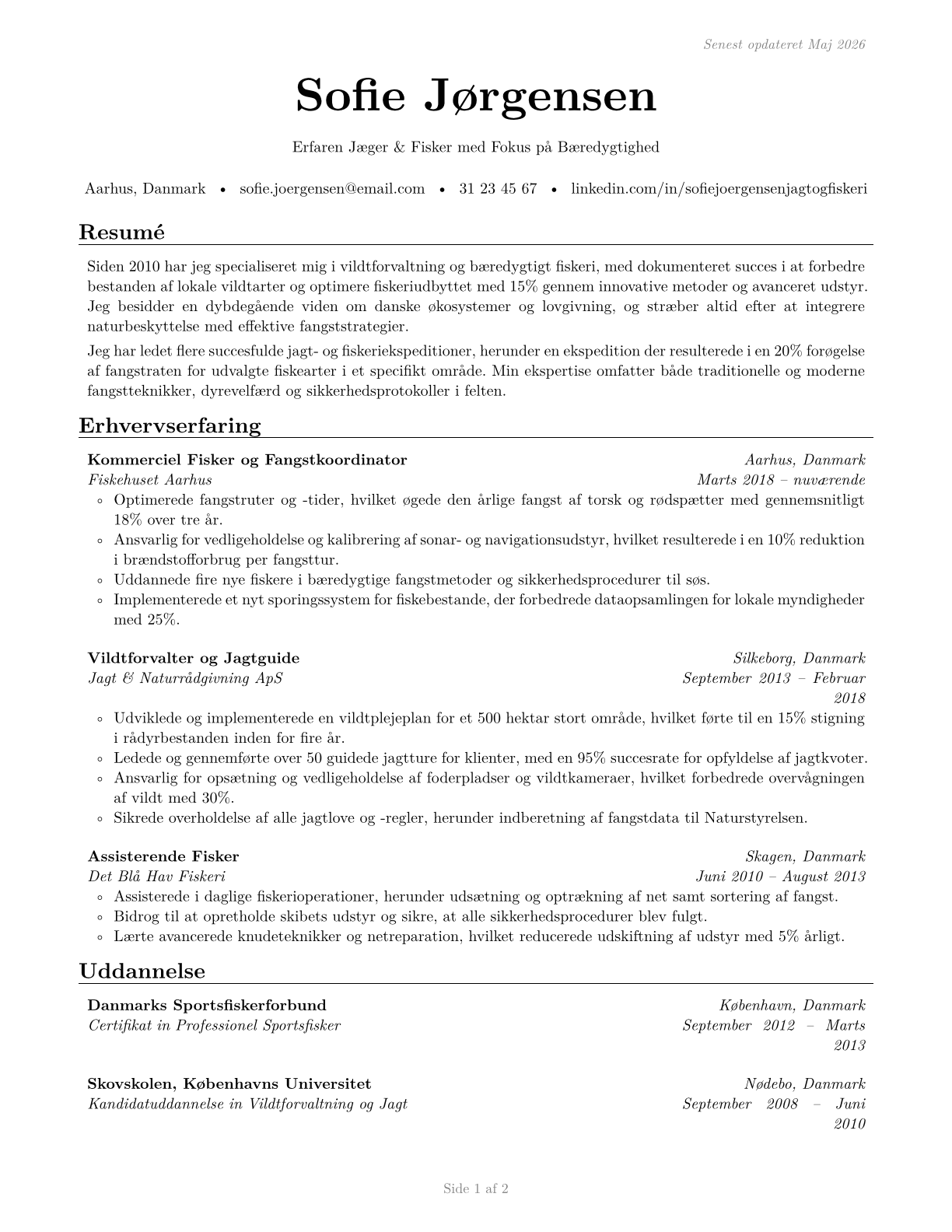 Fishing and Hunting Workers CV in Danish — page 1