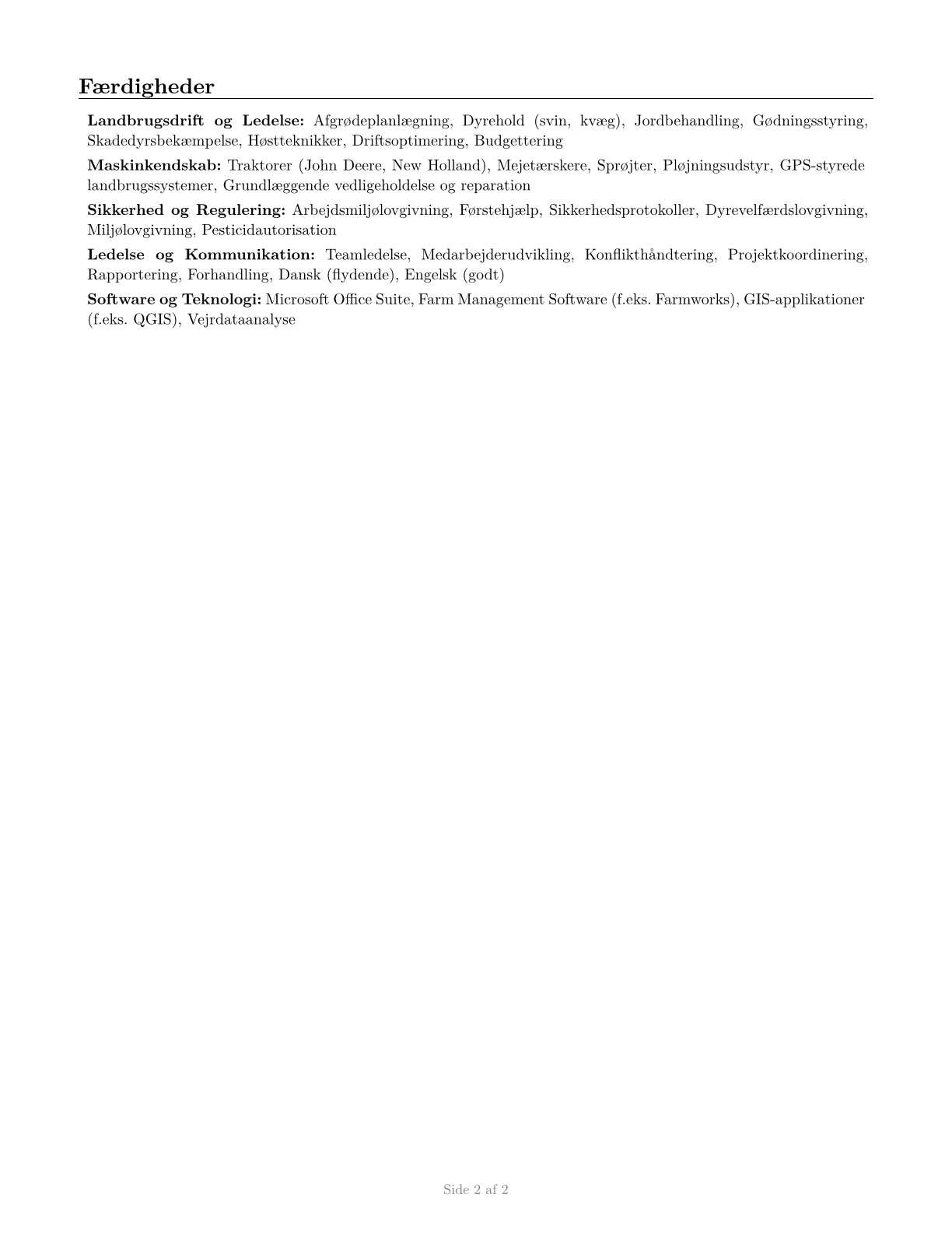 First-Line Supervisors of Farming, Fishing, and Forestry Workers CV in Danish — page 2