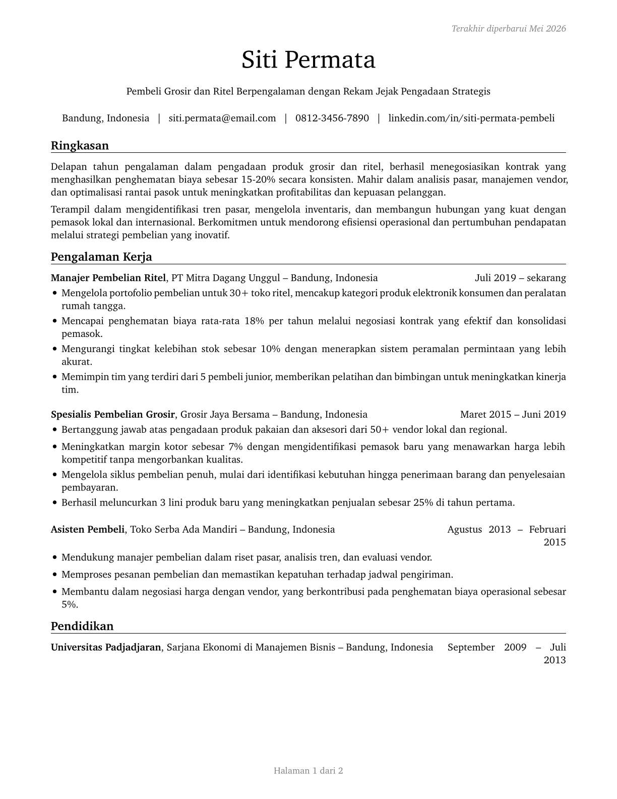 Wholesale and Retail Buyers, Except Farm Products CV in Indonesian — page 1