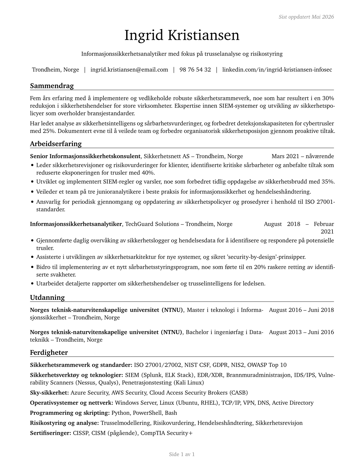 Information Security Analysts CV in Norwegian_bokmal — page 1