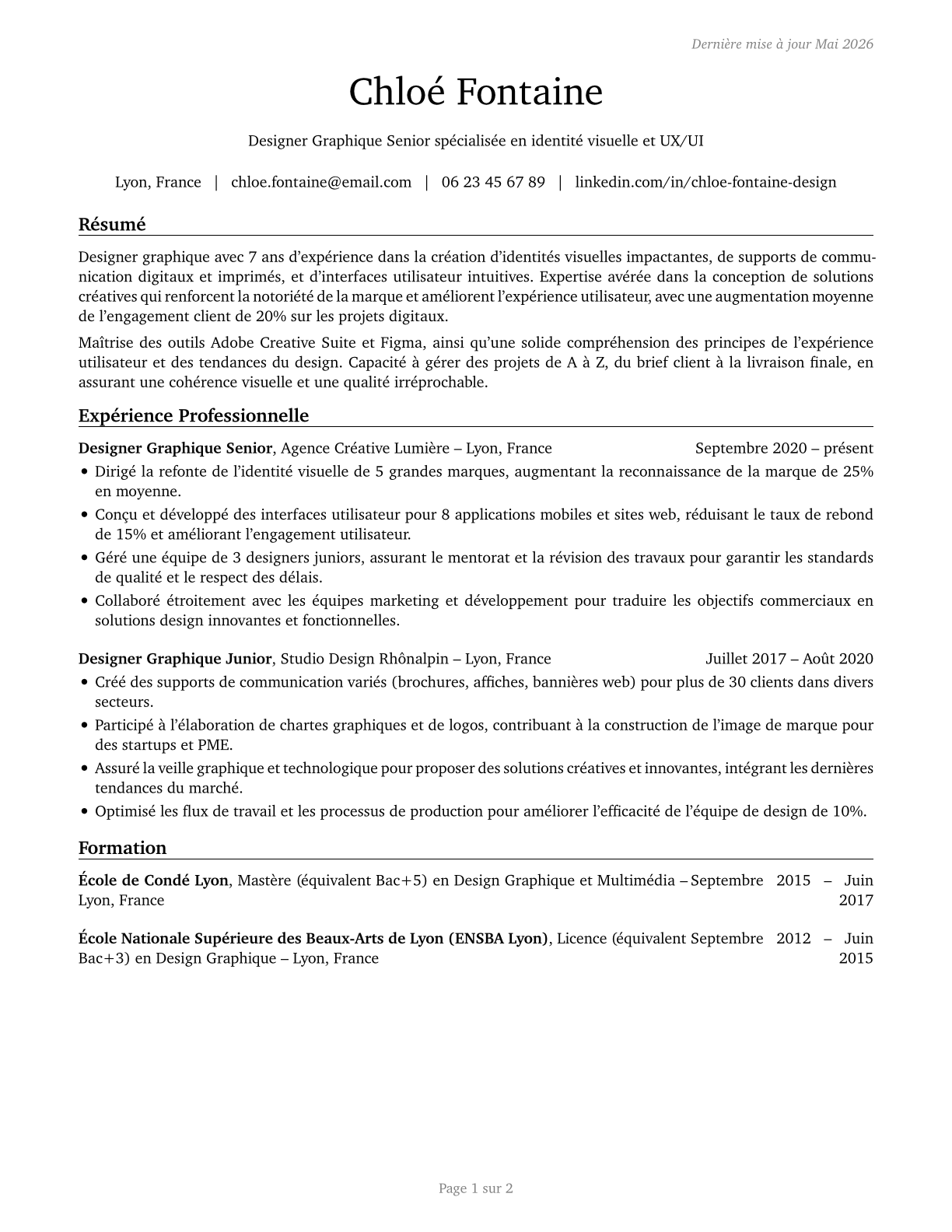 Graphic Designers CV in French — page 1