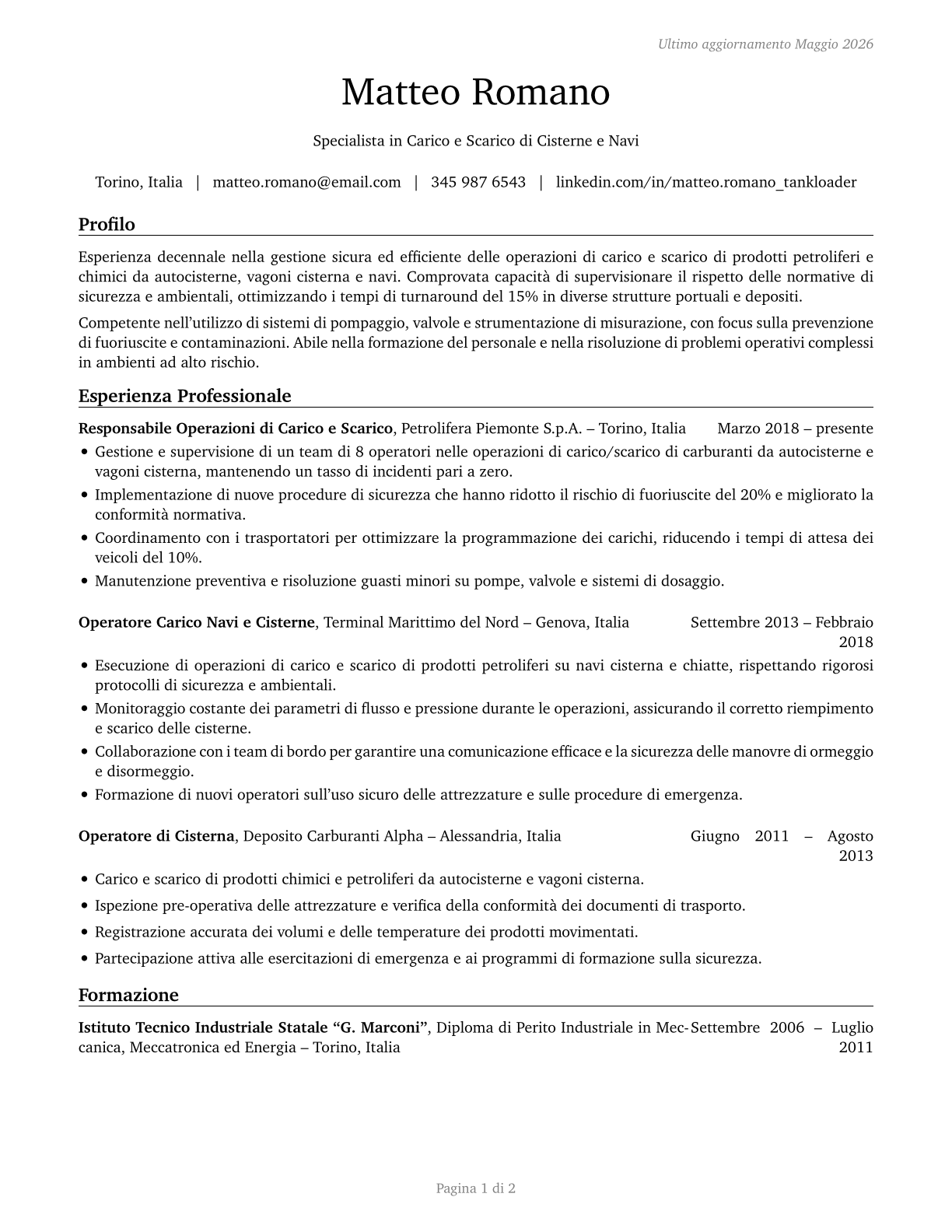 Tank Car, Truck, and Ship Loaders CV in Italian — page 1