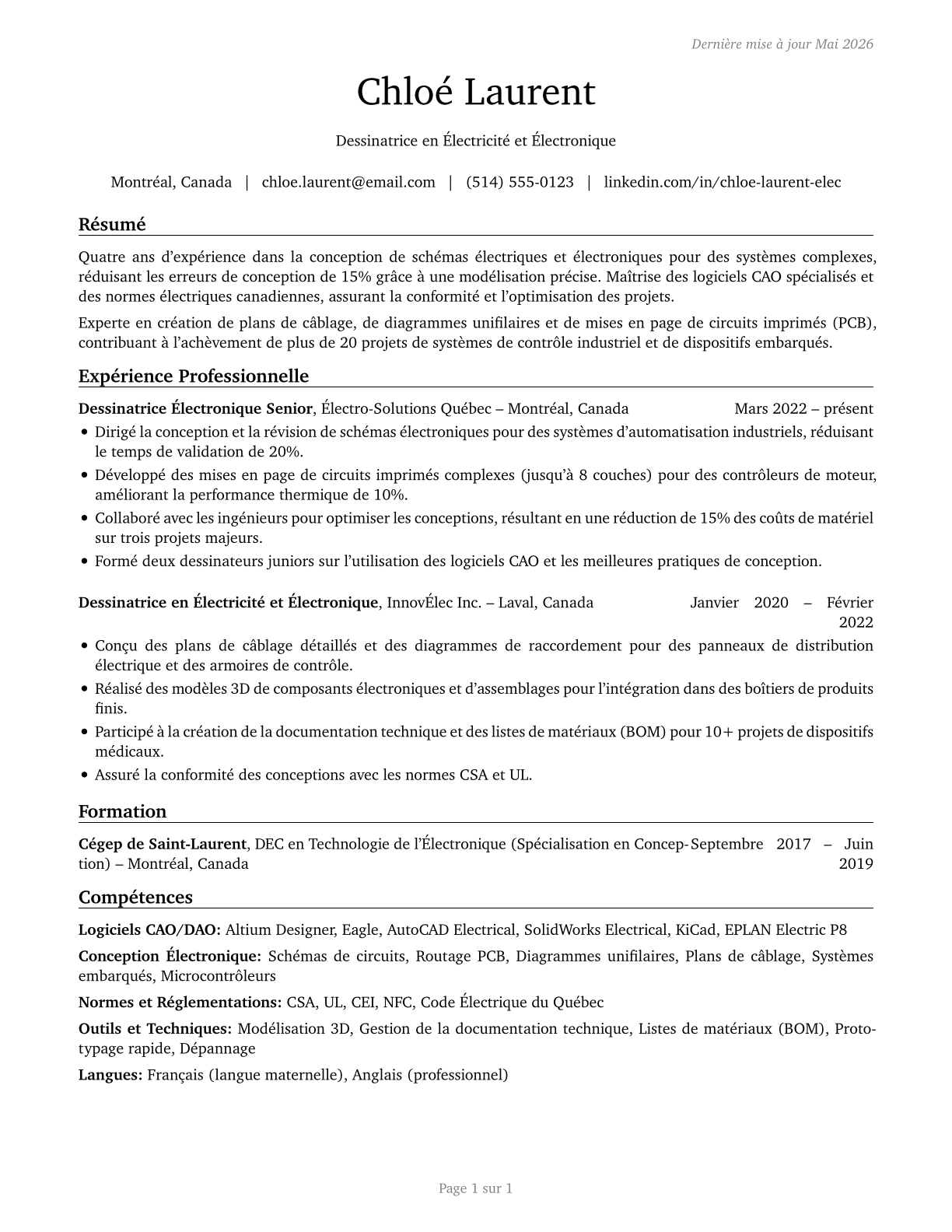 Electrical and Electronics Drafters CV in French — page 1