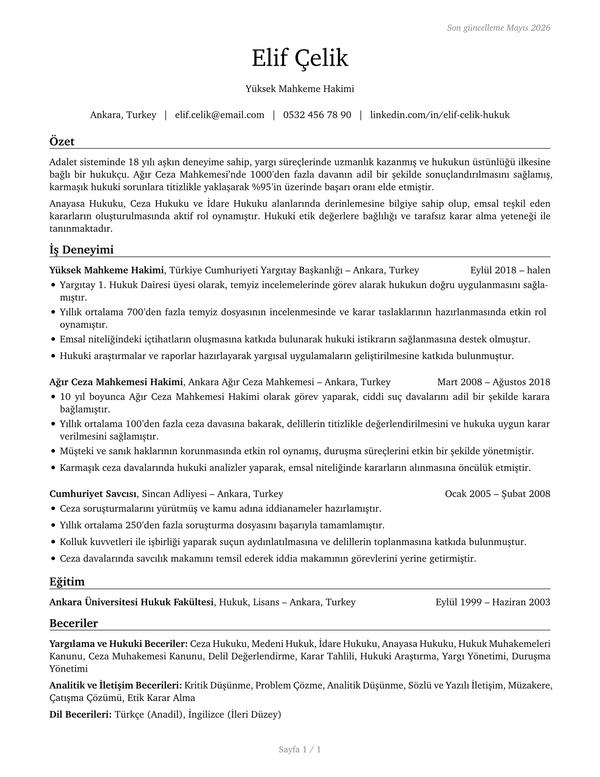 Judges, Magistrate Judges, and Magistrates CV in Turkish — page 1