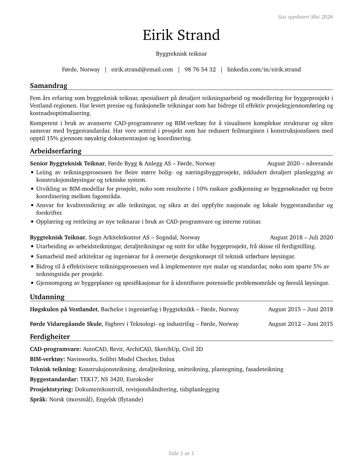 Drafters, All Other CV in Norwegian_nynorsk — page 1