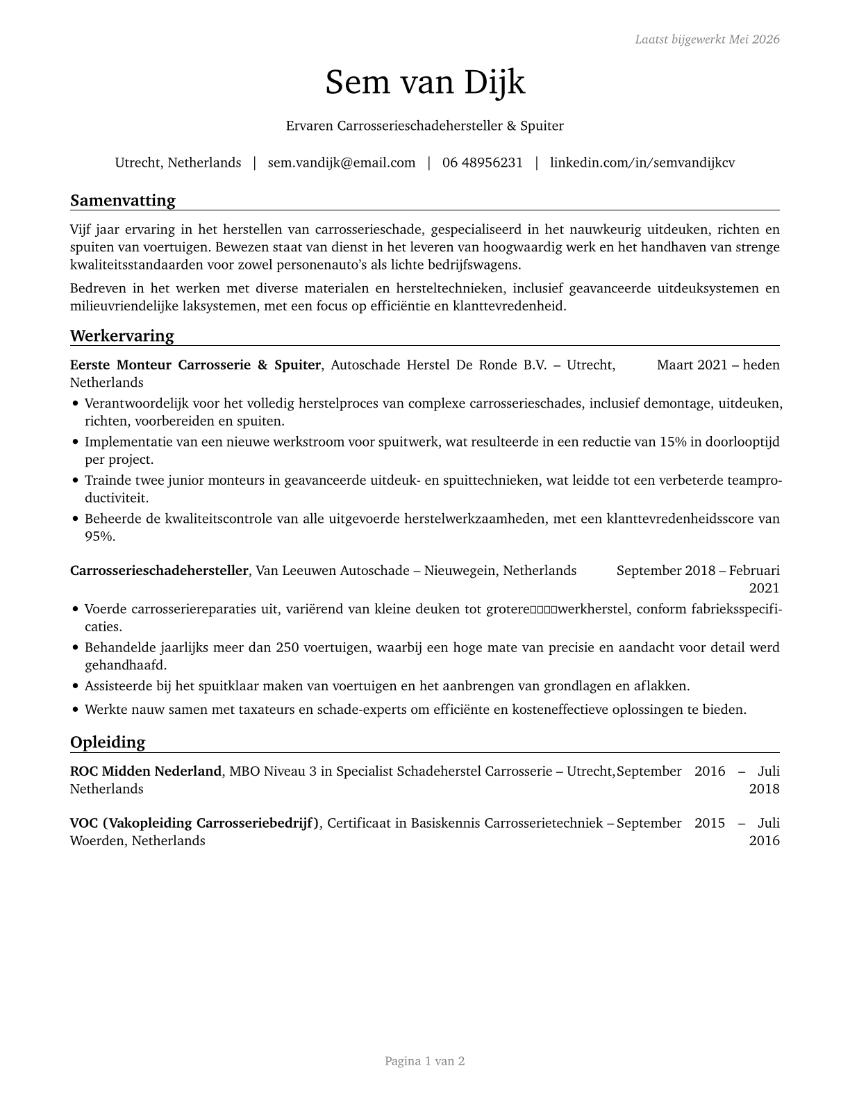 Automotive Body and Related Repairers CV in Dutch — page 1