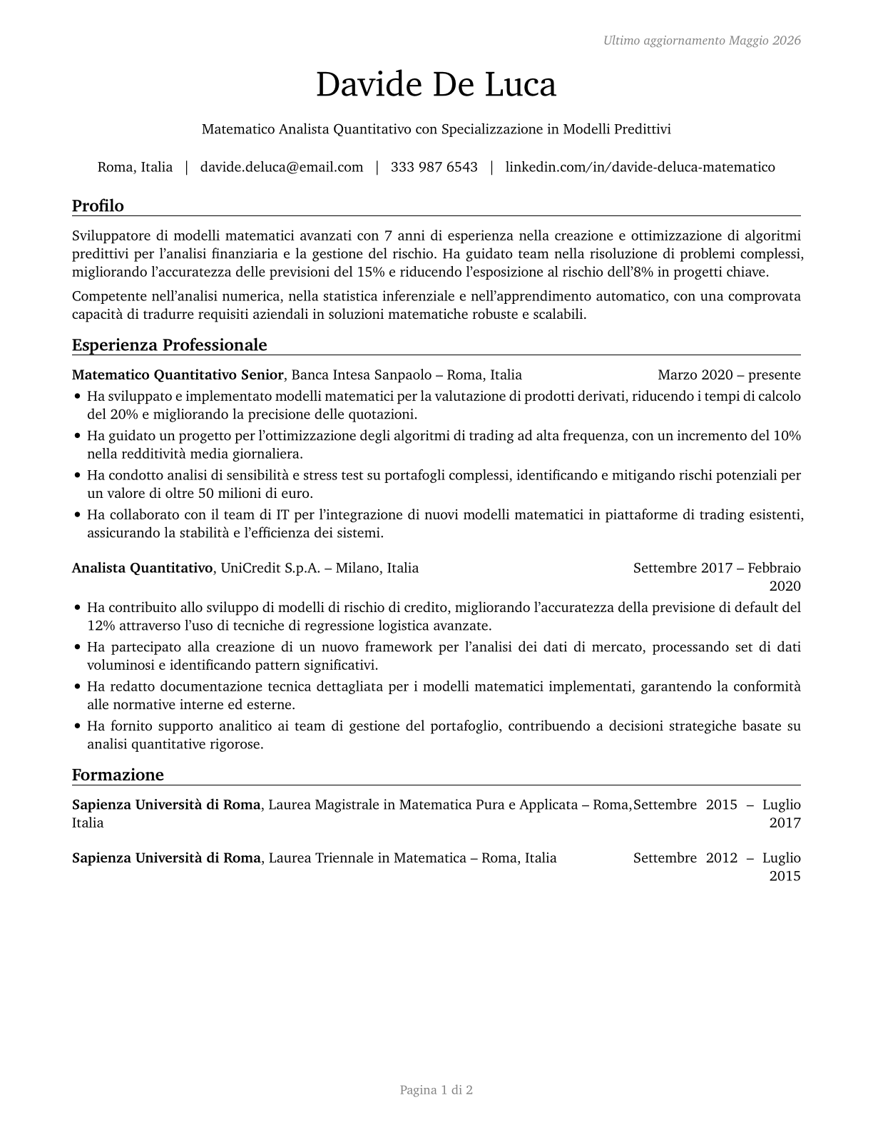 Mathematicians CV in Italian — page 1