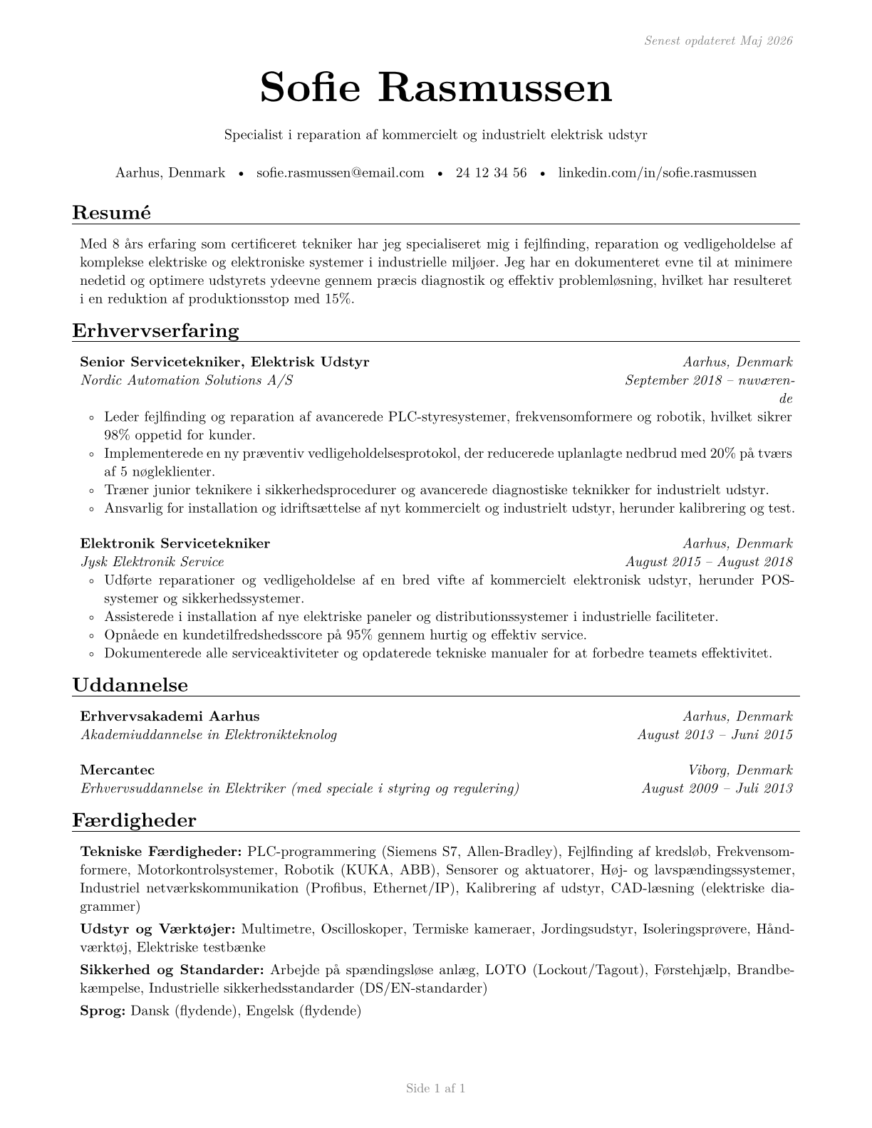 Electrical and Electronics Repairers, Commercial and Industrial Equipment CV in Danish — page 1