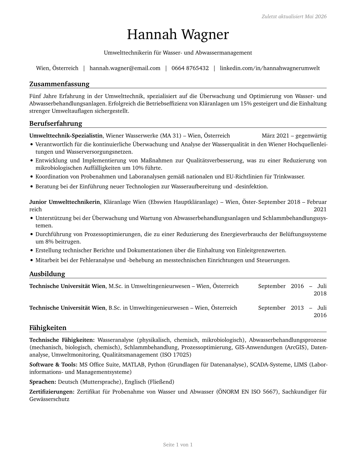 Environmental Engineering Technologists and Technicians CV in German — page 1