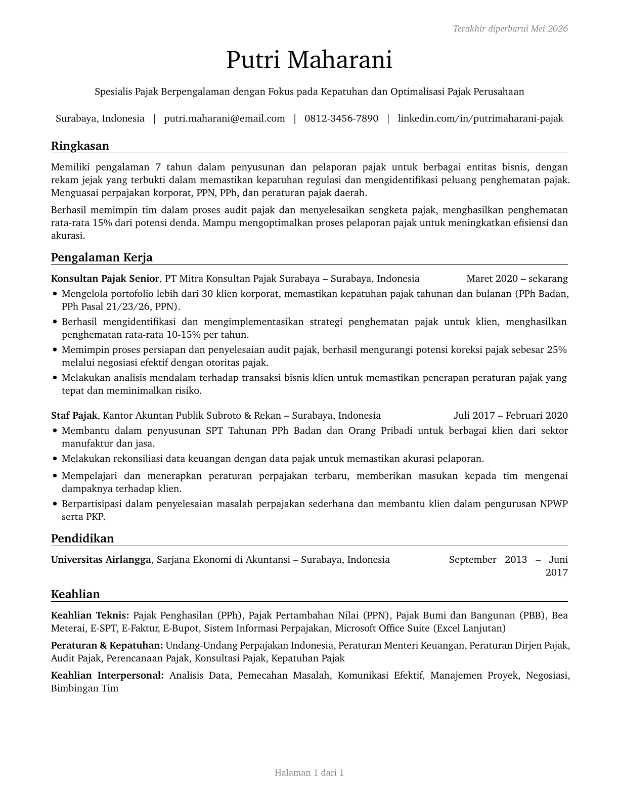 Tax Preparers CV in Indonesian — page 1