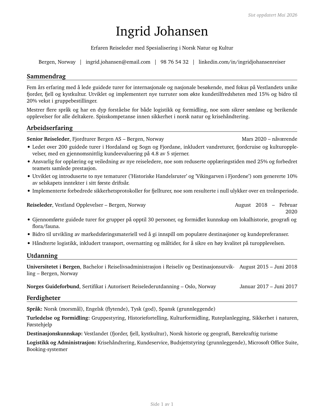 Travel Guides CV in Norwegian_bokmal — page 1