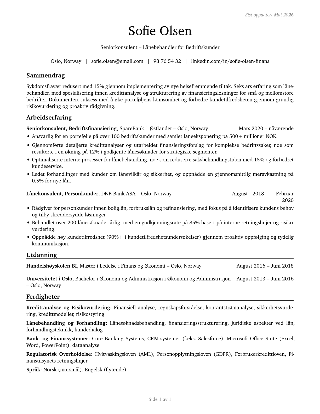 Loan Officers CV in Norwegian_bokmal — page 1