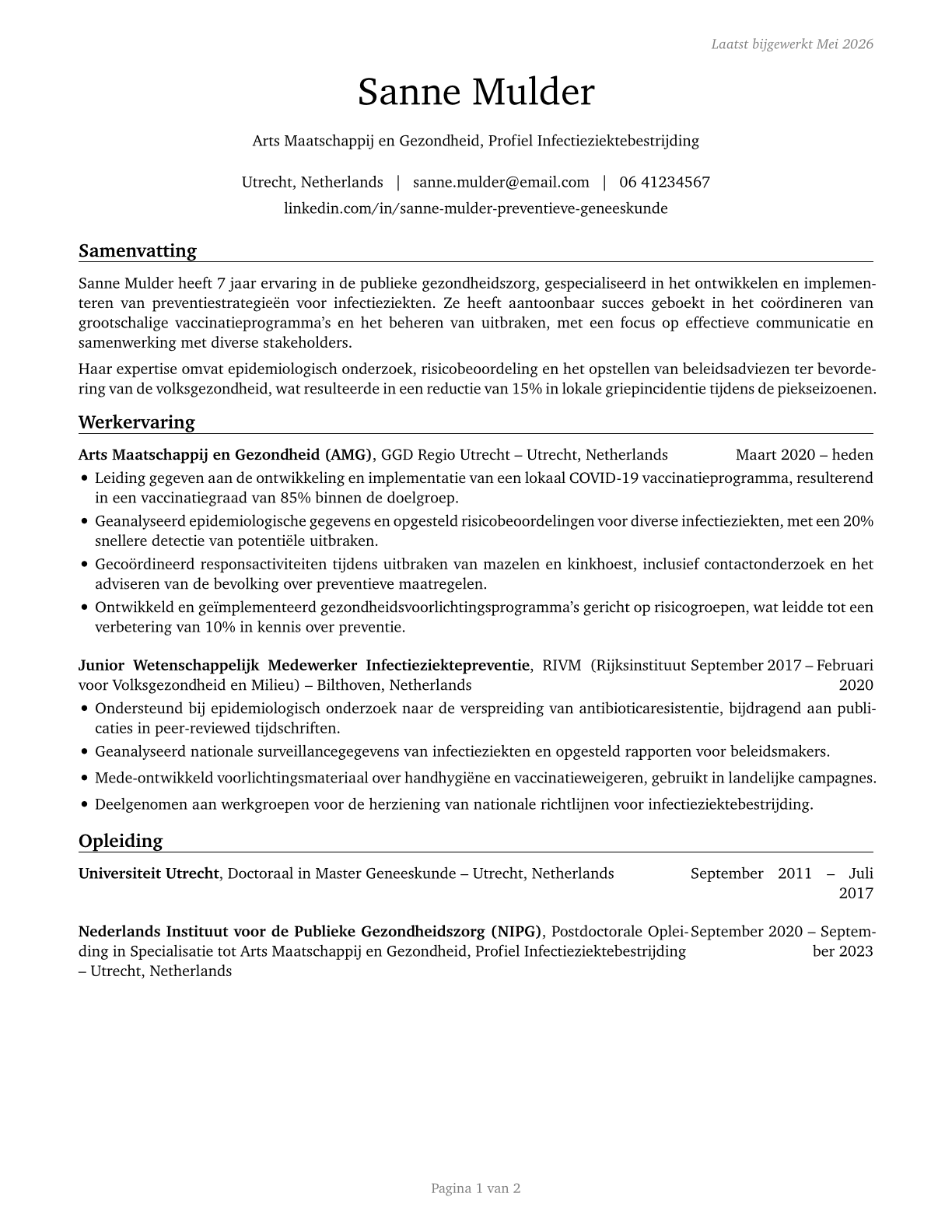 Preventive Medicine Physicians CV in Dutch — page 1