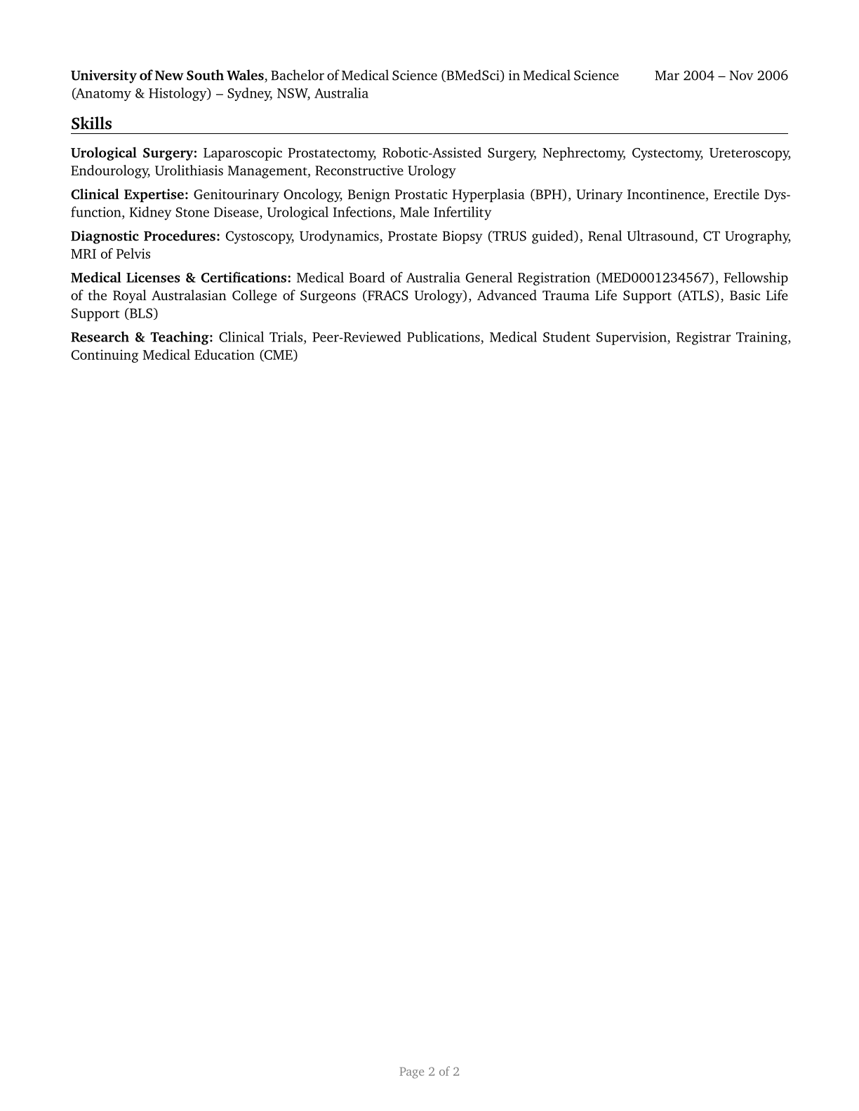 Urologists CV in English — page 2