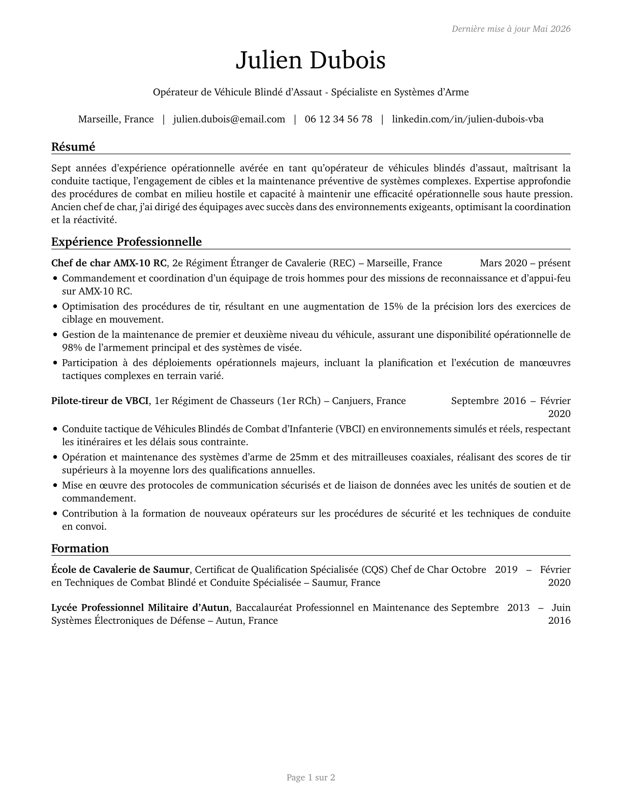Armored Assault Vehicle Crew Members CV in French — page 1