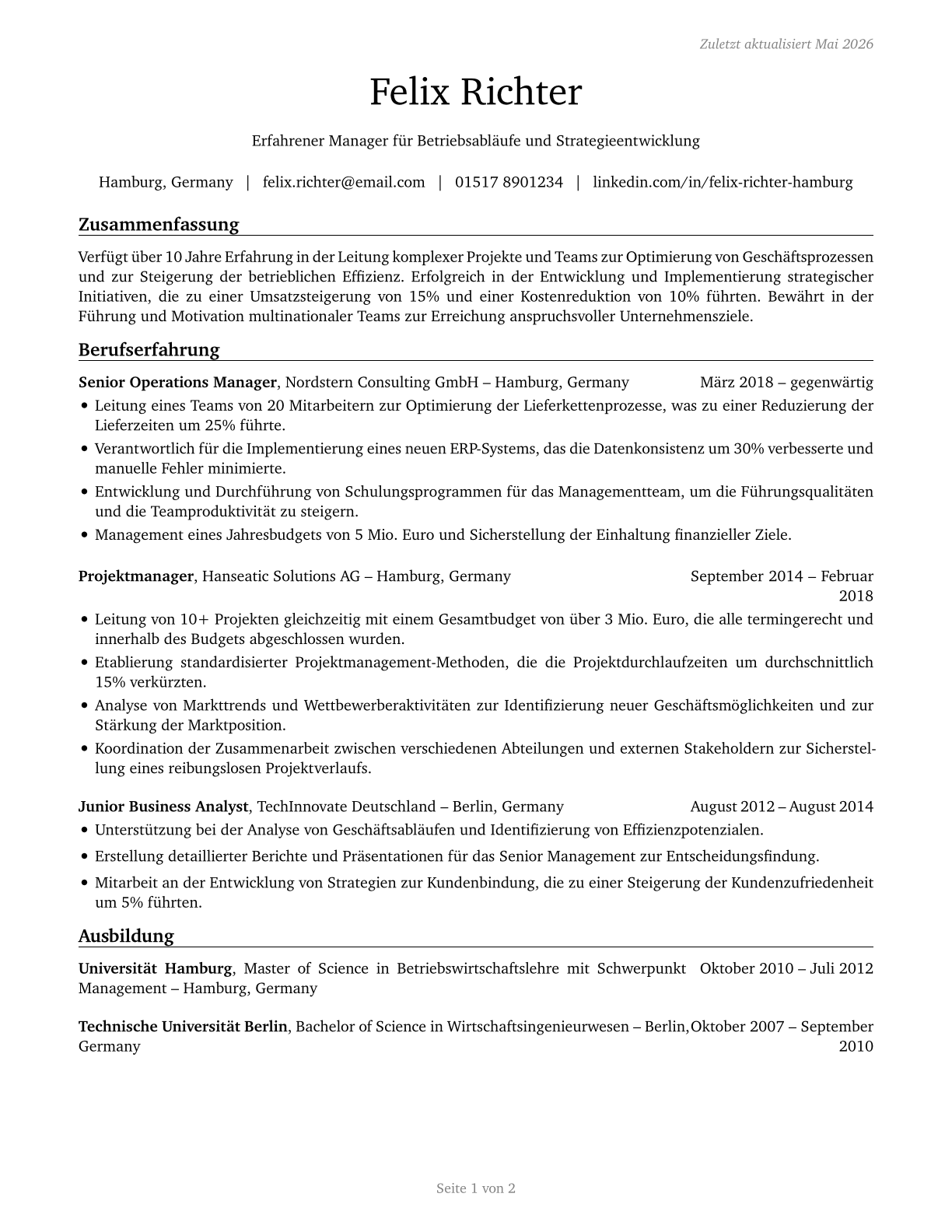 Managers, All Other CV in German — page 1