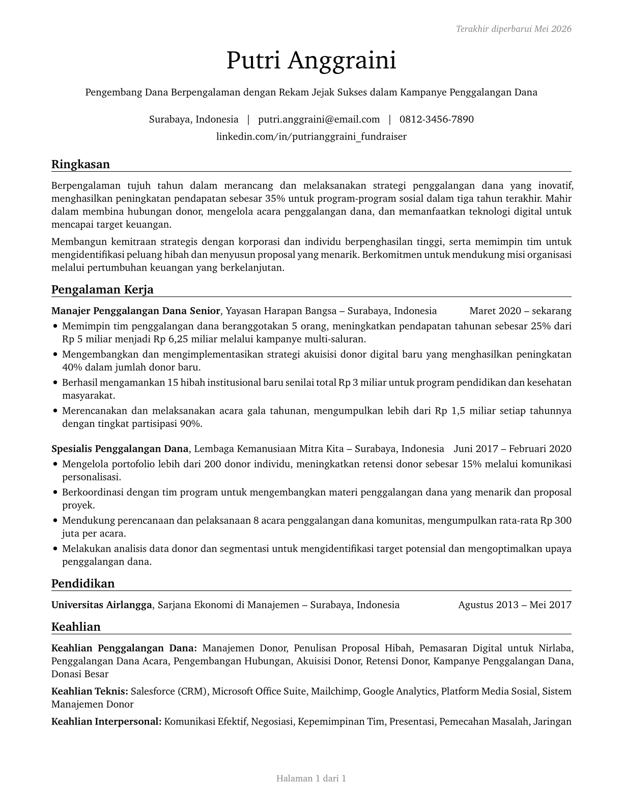 Fundraisers CV in Indonesian — page 1