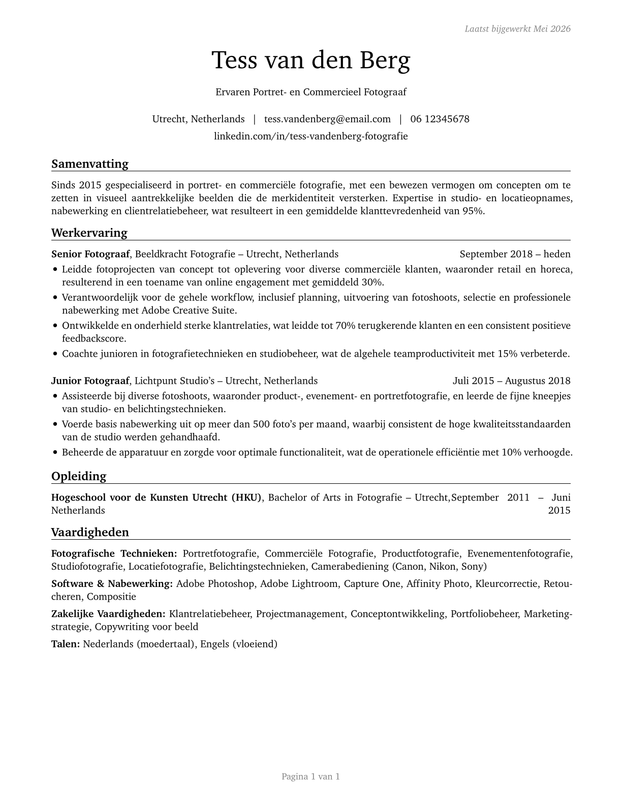 Photographers CV in Dutch — page 1
