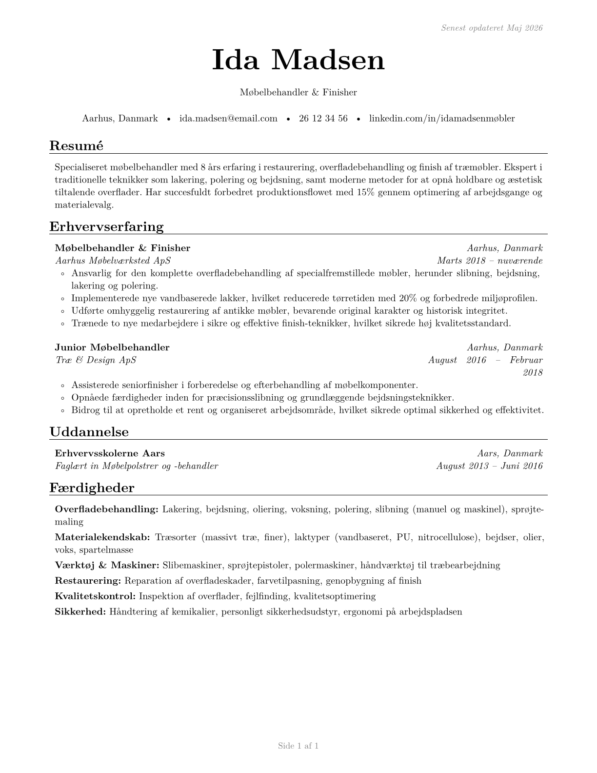 Furniture Finishers CV in Danish — page 1