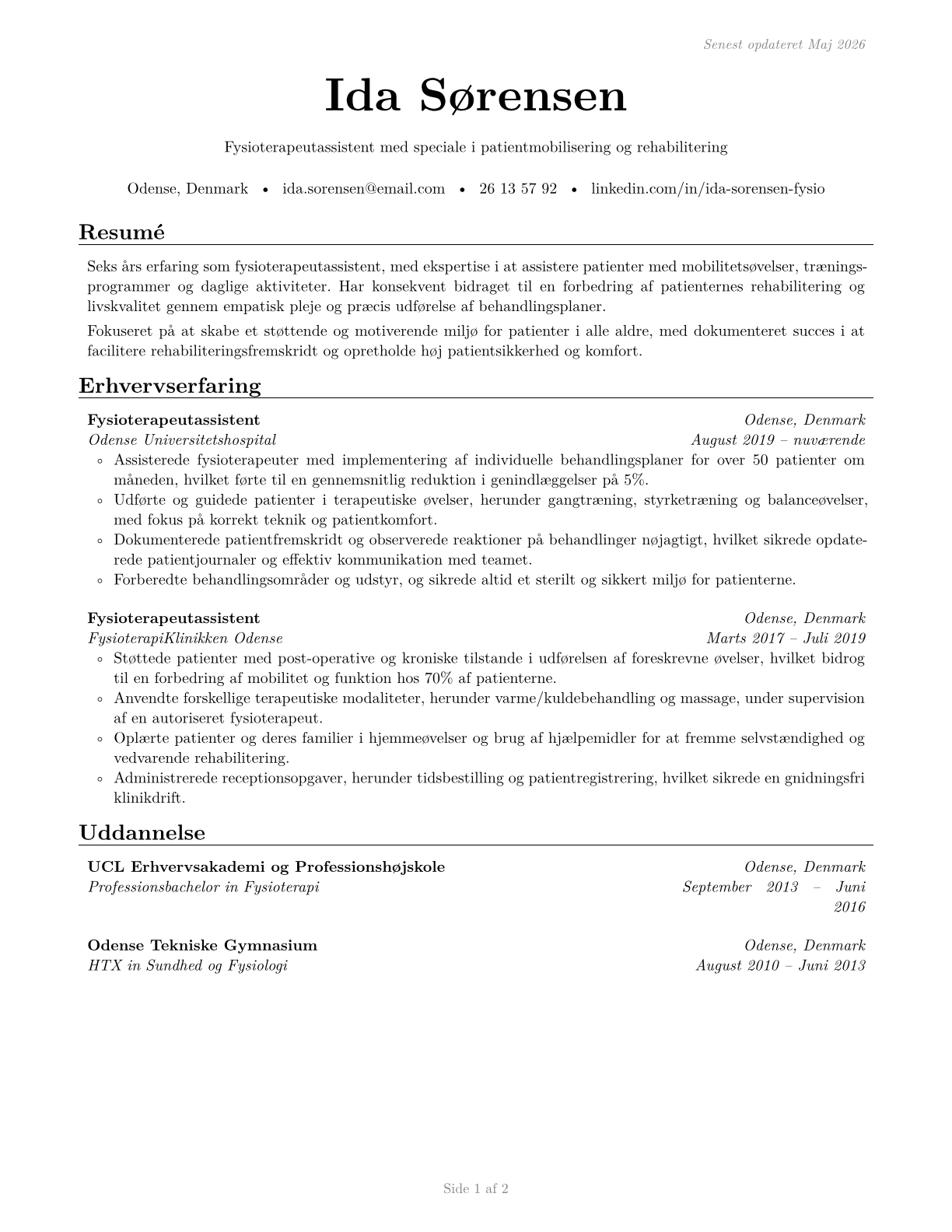 Physical Therapist Aides CV in Danish — page 1