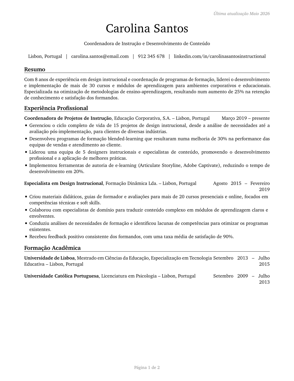 Instructional Coordinators CV in Portuguese — page 1
