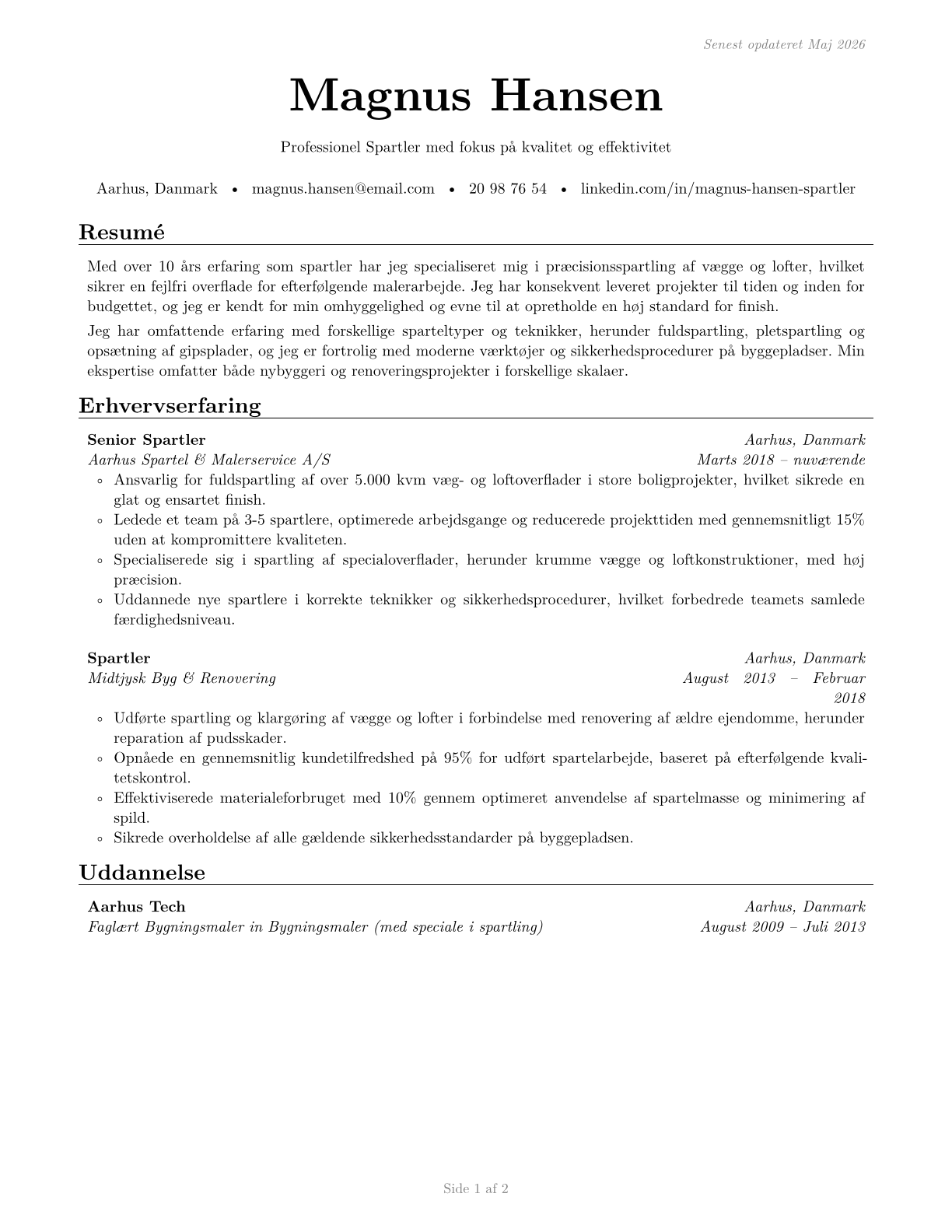 Tapers CV in Danish — page 1