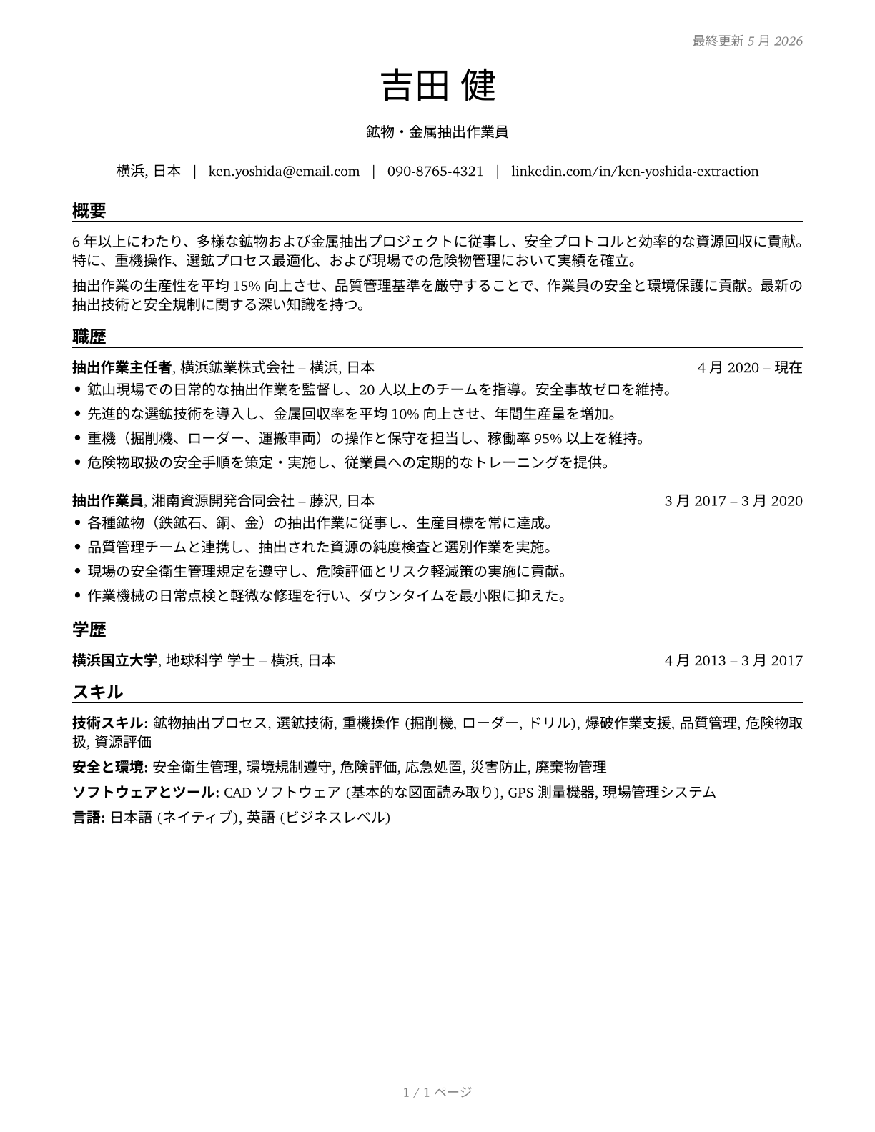 Extraction Workers, All Other CV in Japanese — page 1