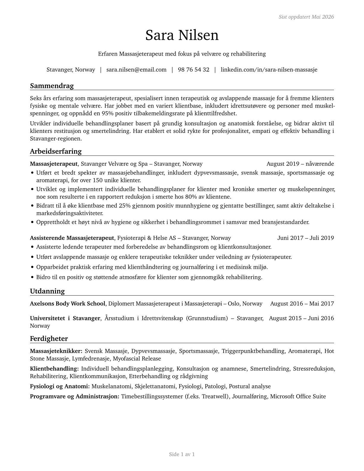 Massage Therapists CV in Norwegian_bokmal — page 1