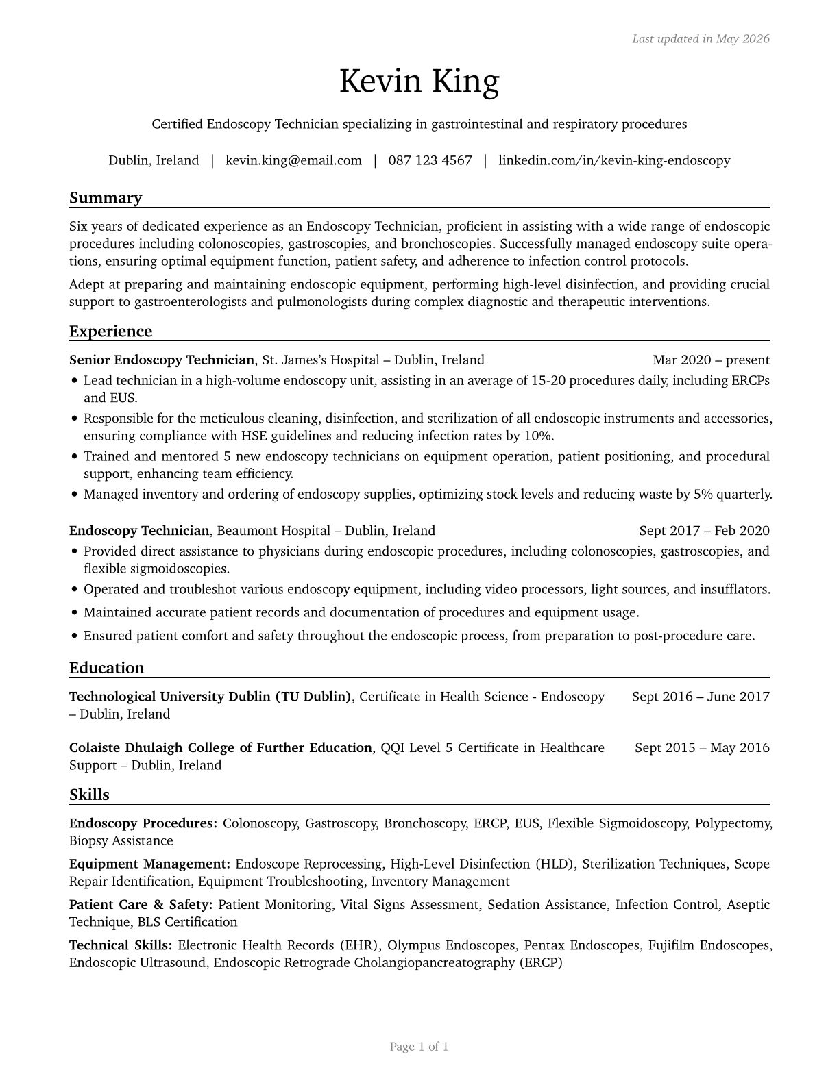 Endoscopy Technicians CV in English — page 1