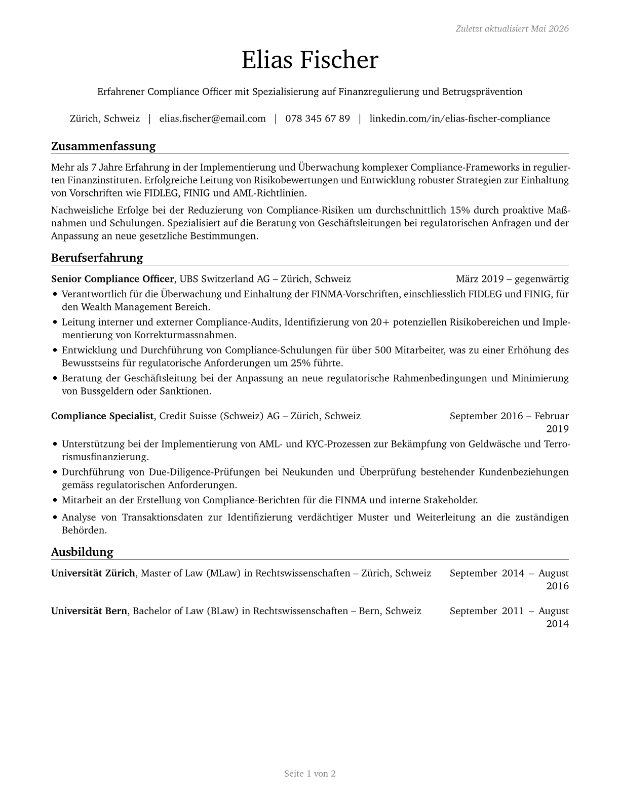 Compliance Officers CV in German — page 1