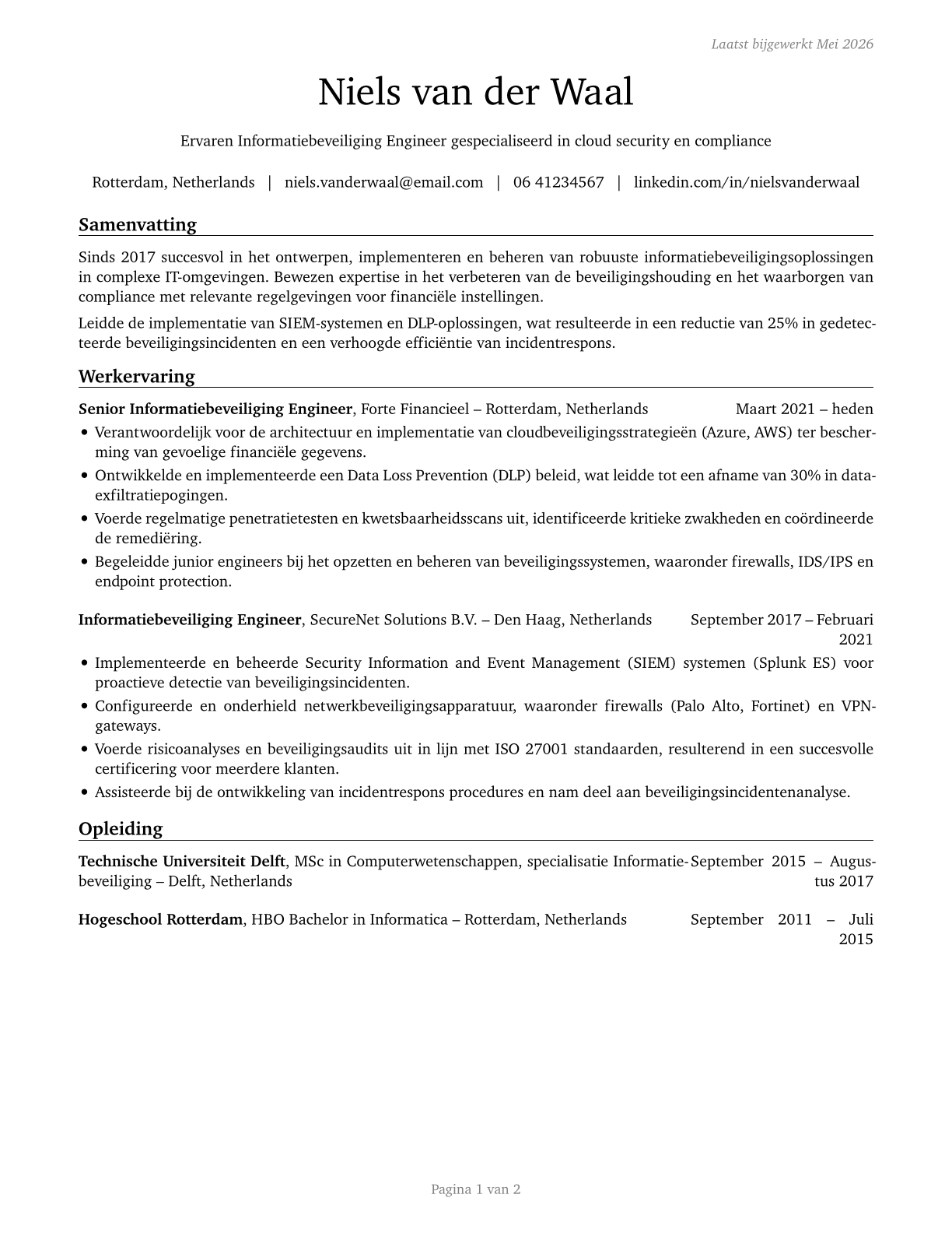 Information Security Engineers CV in Dutch — page 1