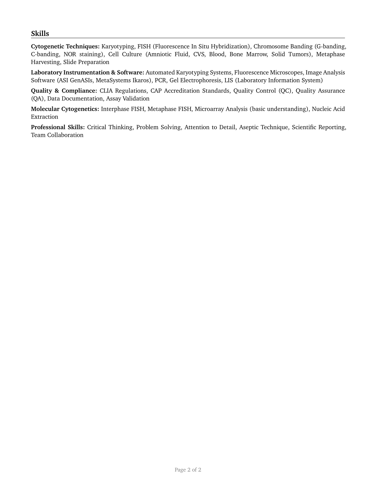 Cytogenetic Technologists CV in English — page 2