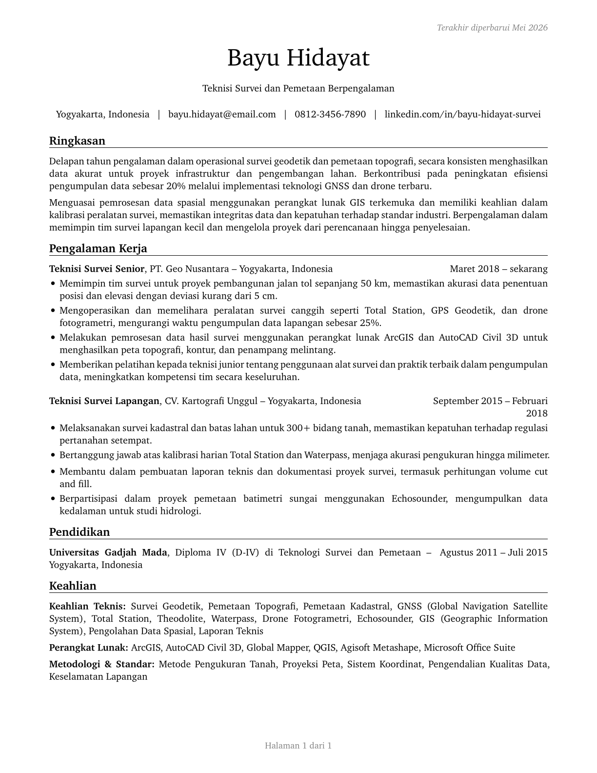 Surveying and Mapping Technicians CV in Indonesian — page 1
