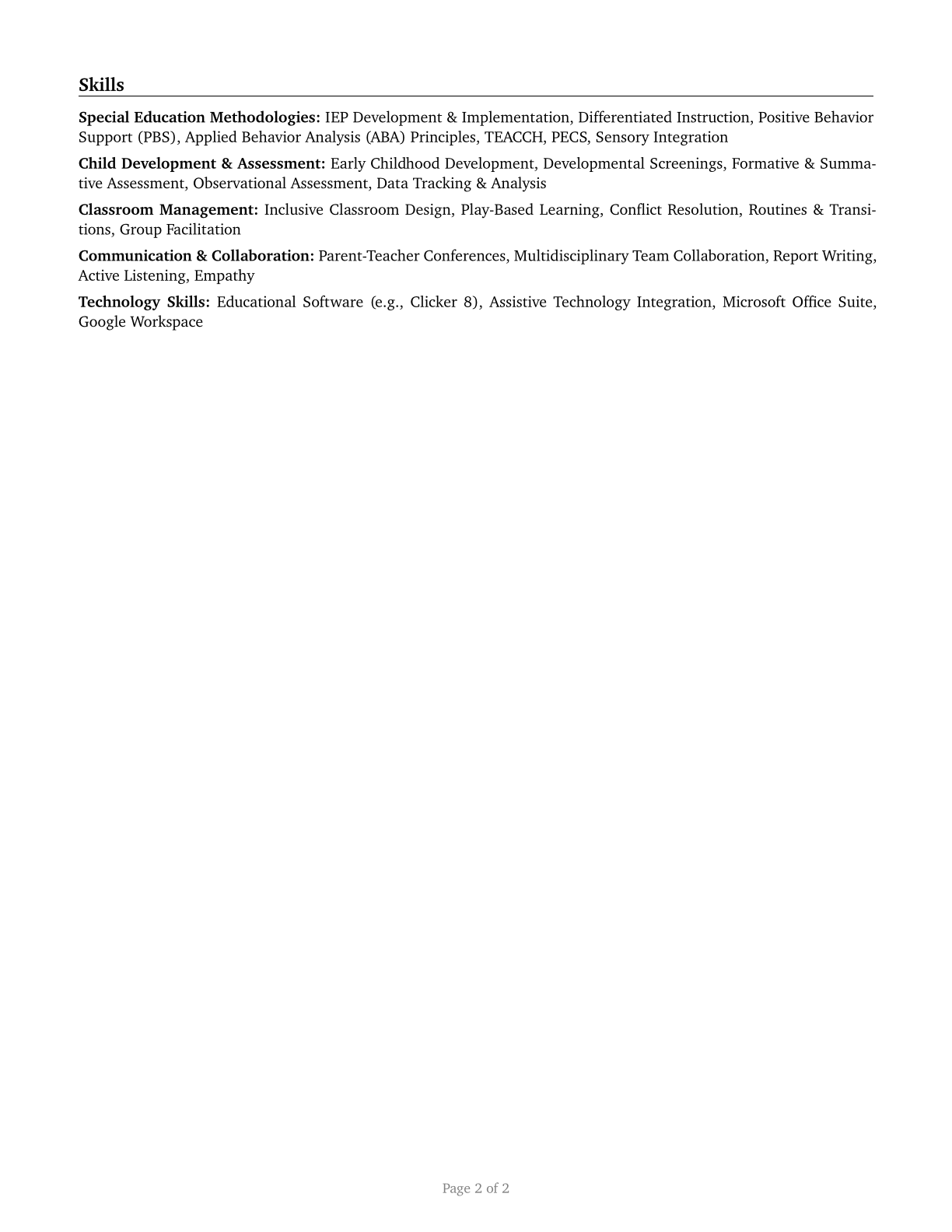 Special Education Teachers, Preschool CV in English — page 2