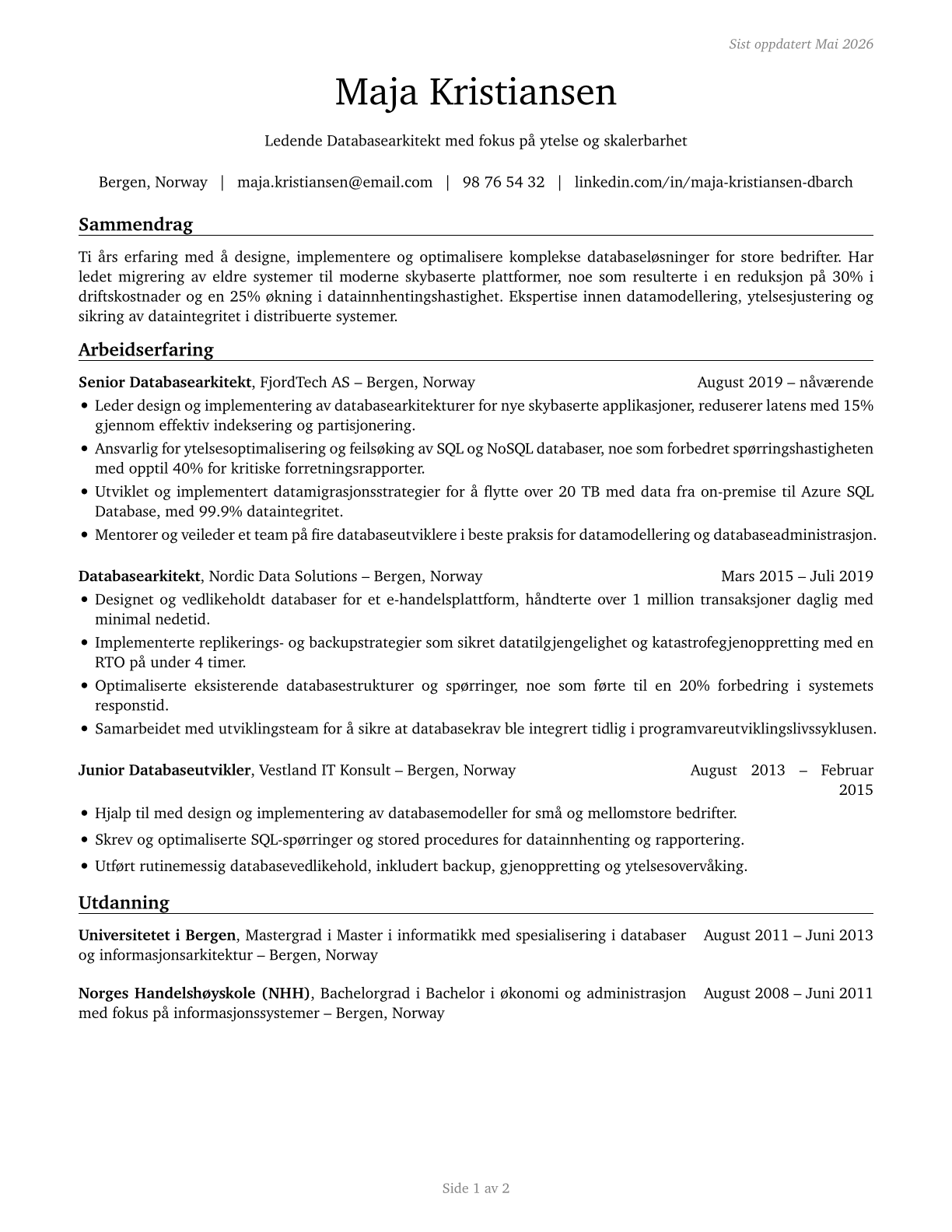 Database Architects CV in Norwegian_bokmal — page 1