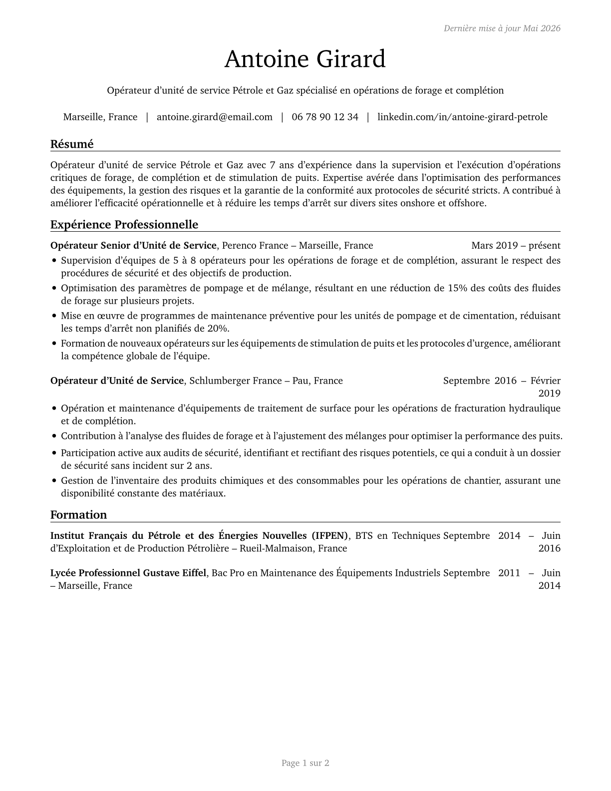 Service Unit Operators, Oil and Gas CV in French — page 1