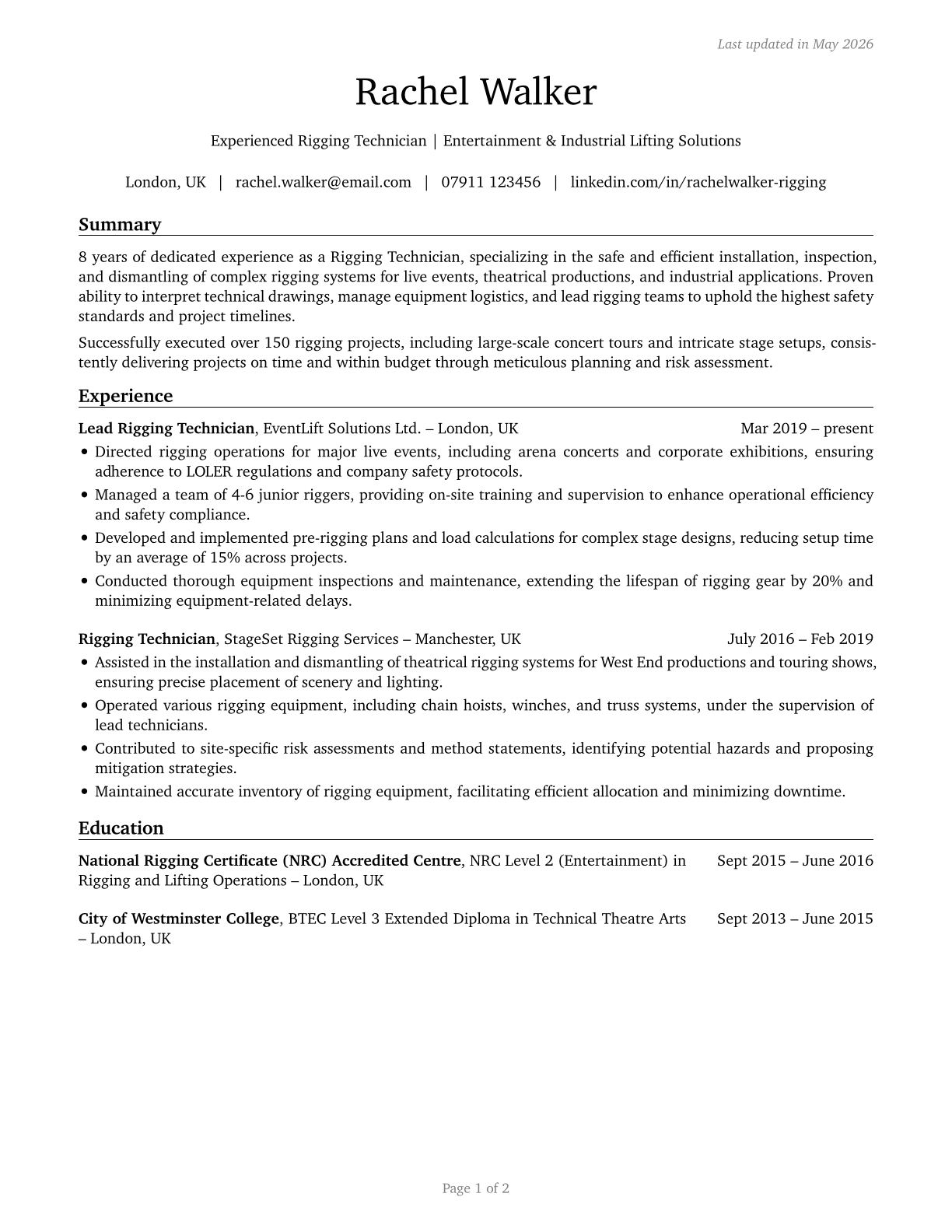 Riggers CV in English — page 1