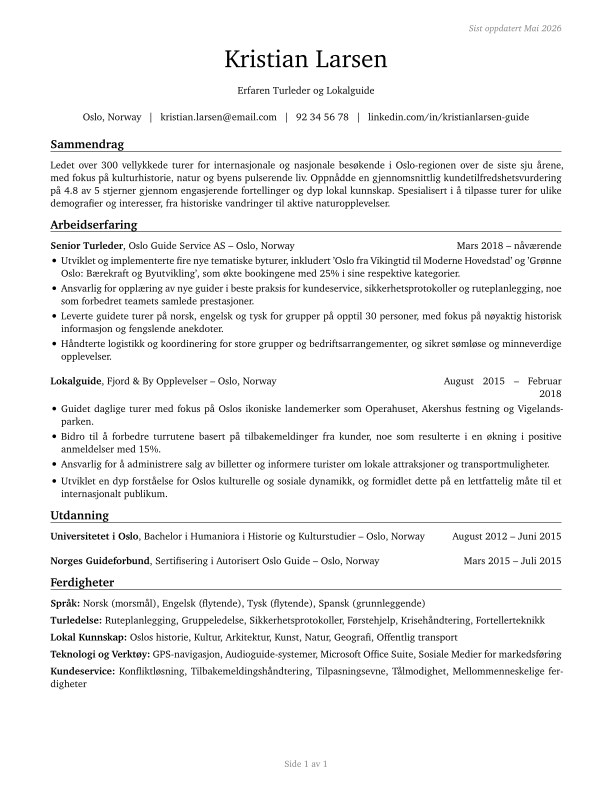 Tour Guides and Escorts CV in Norwegian_bokmal — page 1