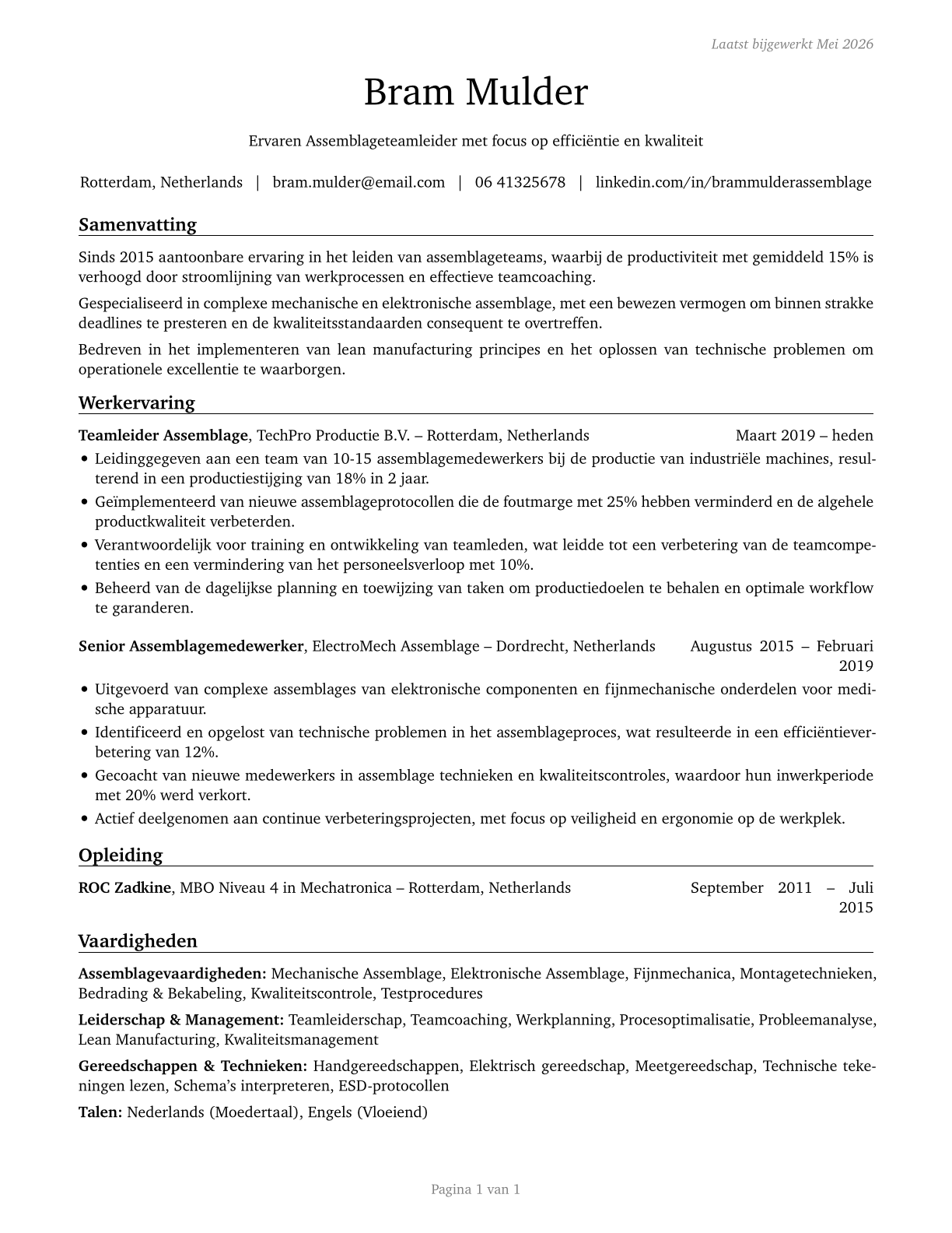 Team Assemblers CV in Dutch — page 1