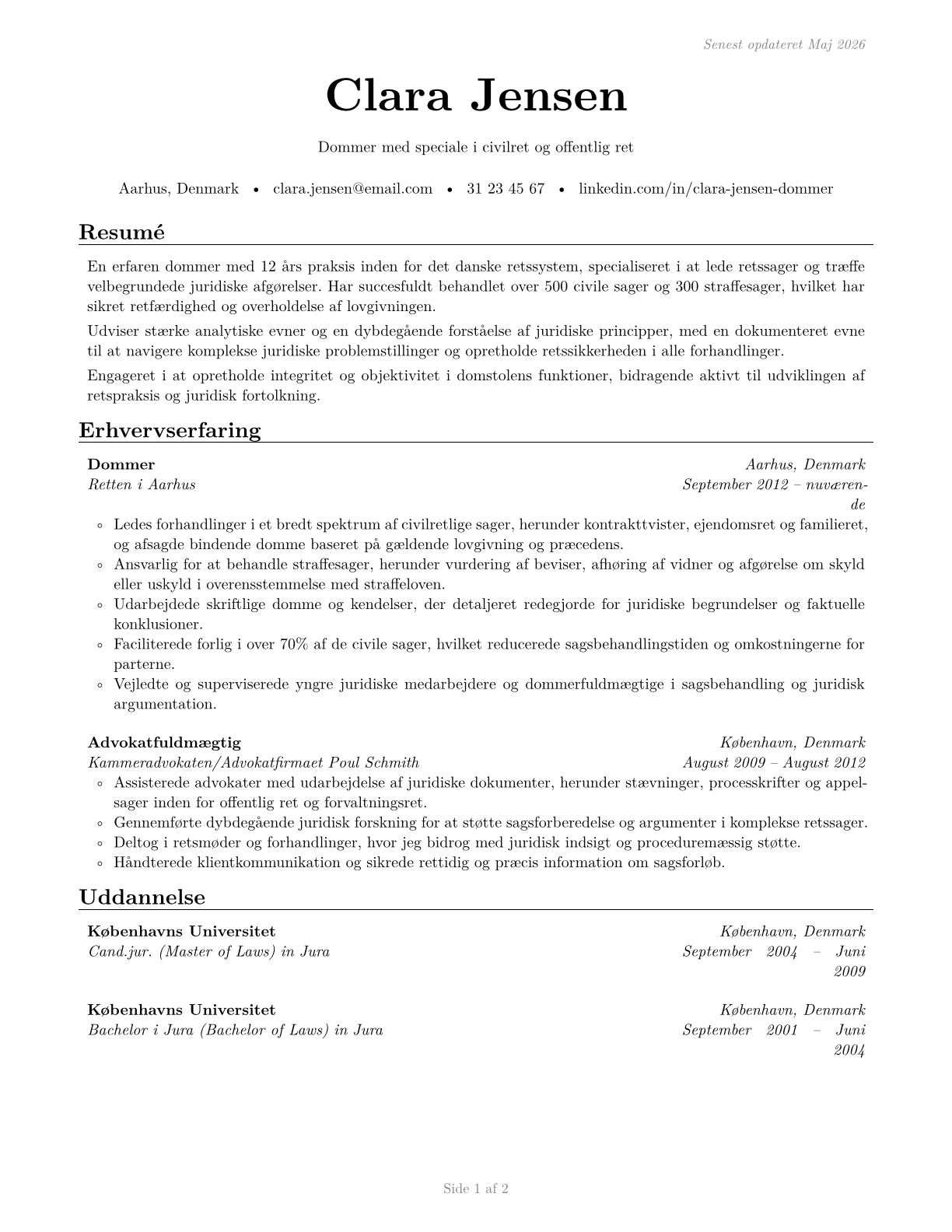 Judges, Magistrate Judges, and Magistrates CV in Danish — page 1