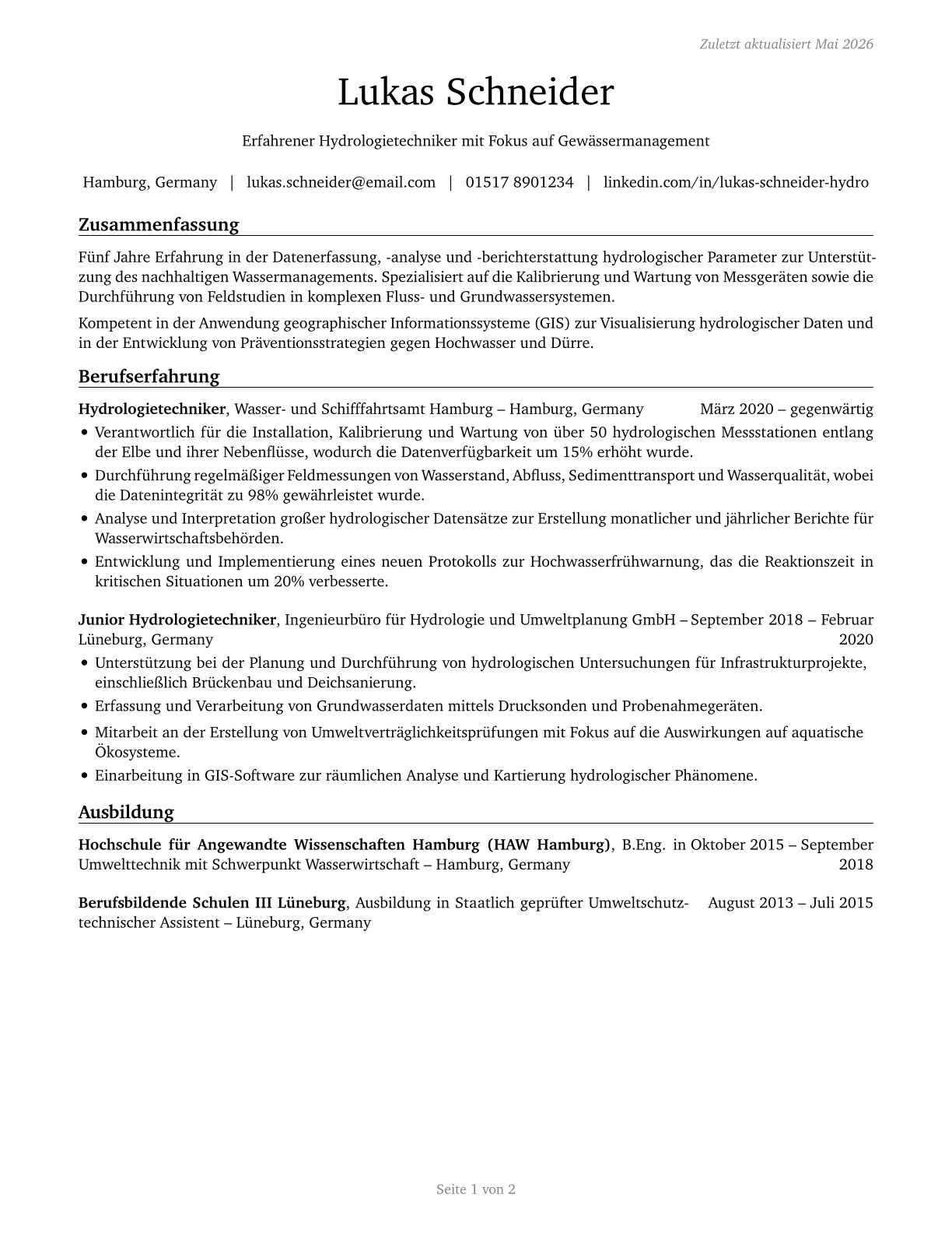 Hydrologic Technicians CV in German — page 1
