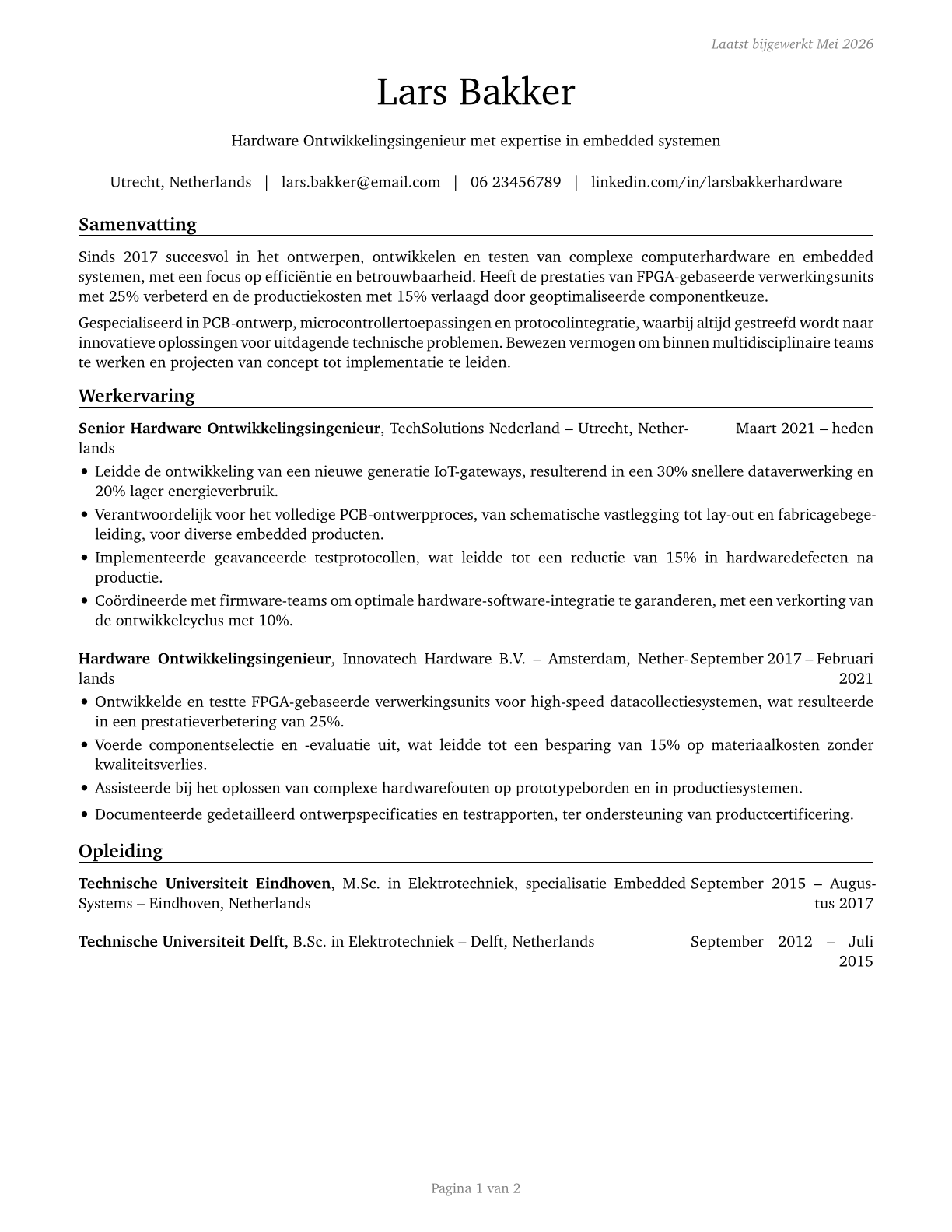 Computer Hardware Engineers CV in Dutch — page 1