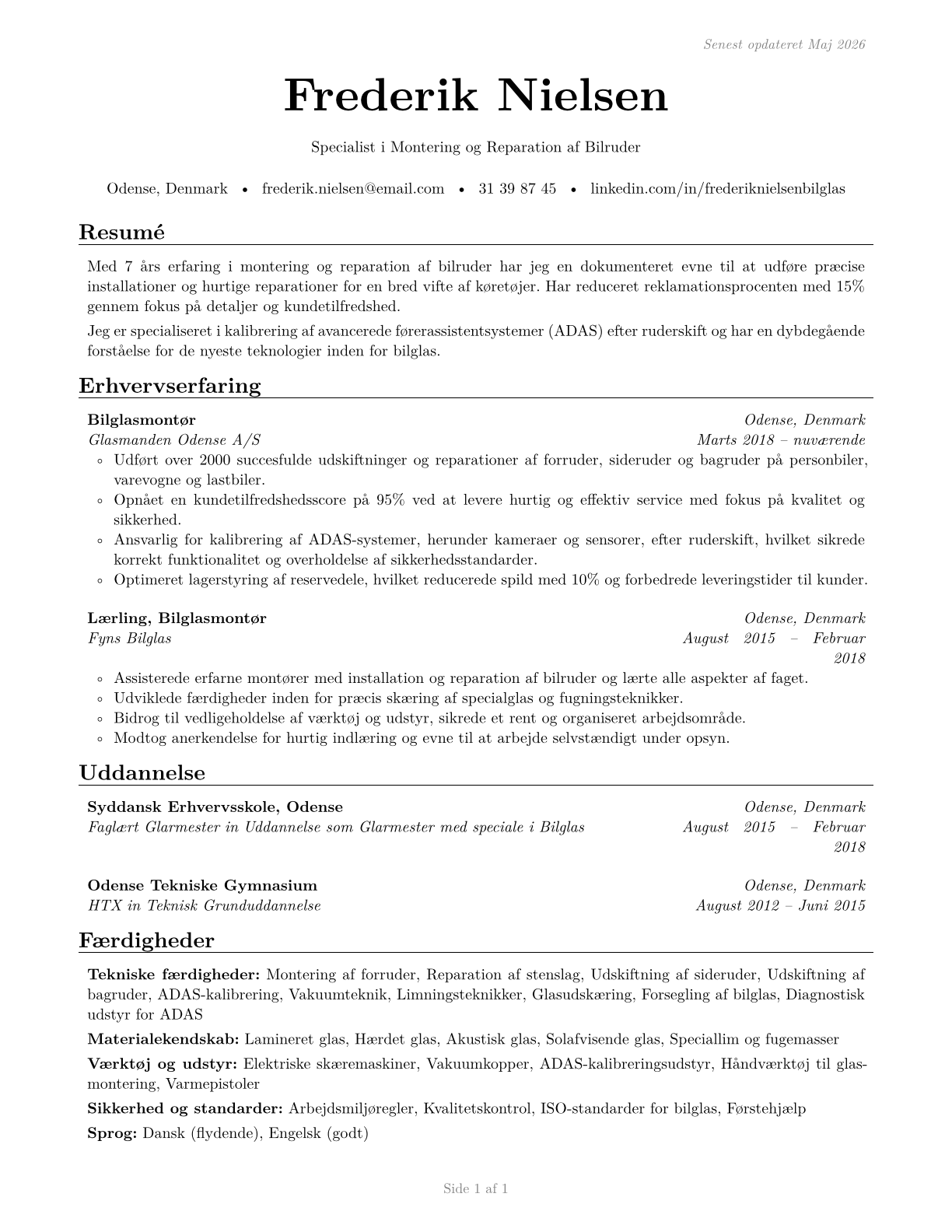 Automotive Glass Installers and Repairers CV in Danish — page 1