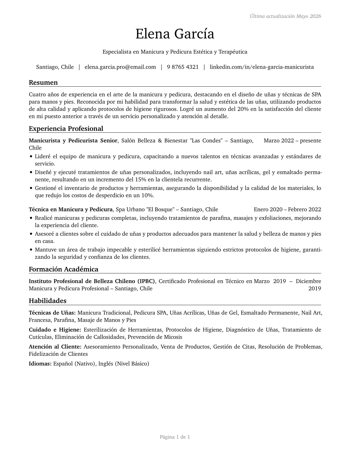 Manicurists and Pedicurists CV in Spanish — page 1